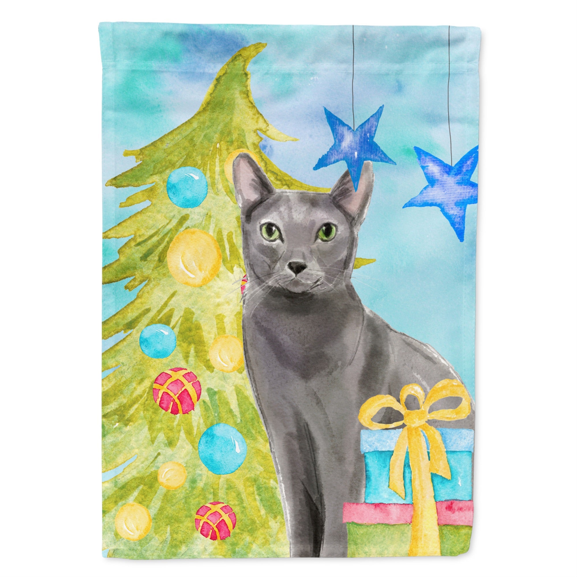 Blue Russian Christmas Presents Flag Canvas House Size
