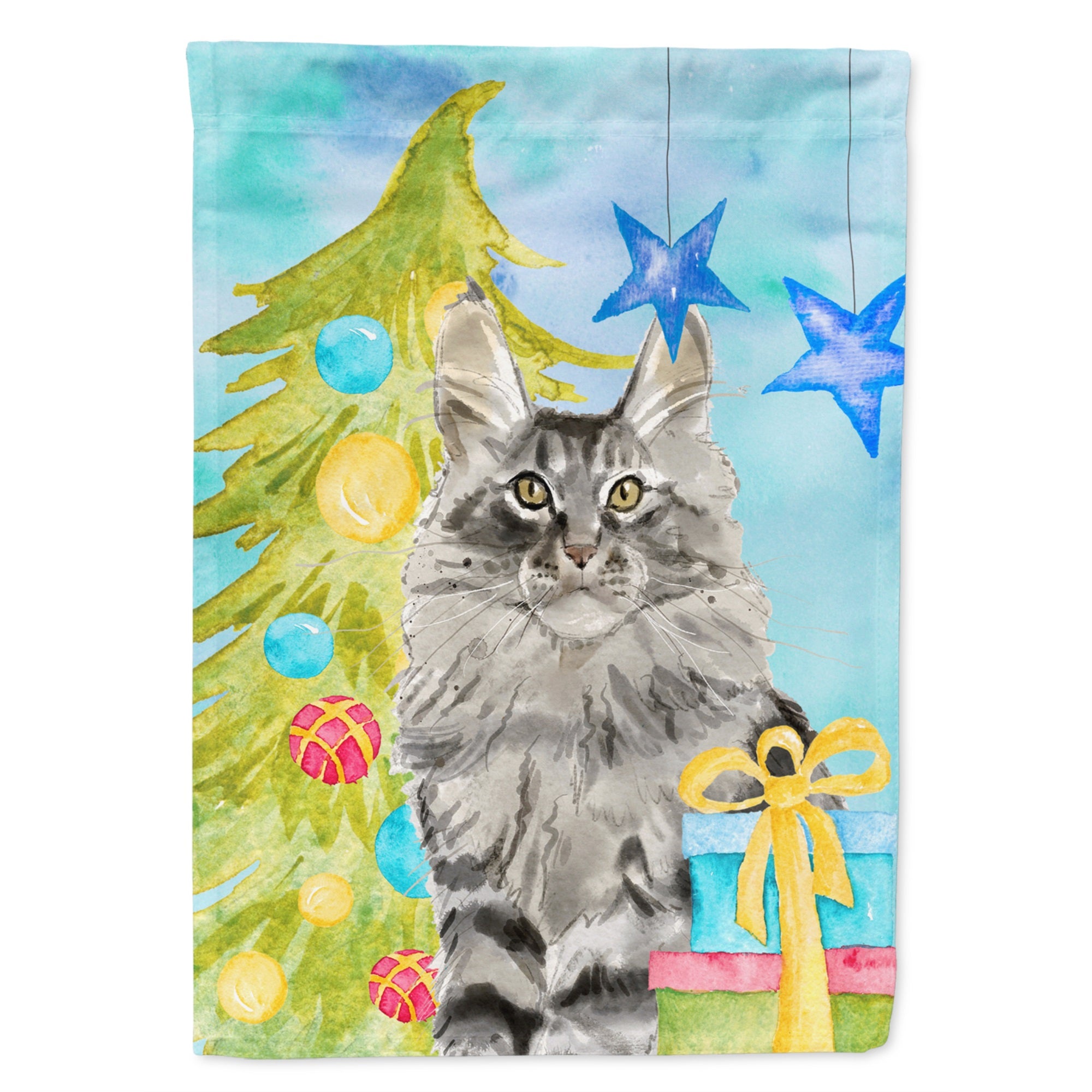 Maine Coon Christmas Presents Flag Canvas House Size