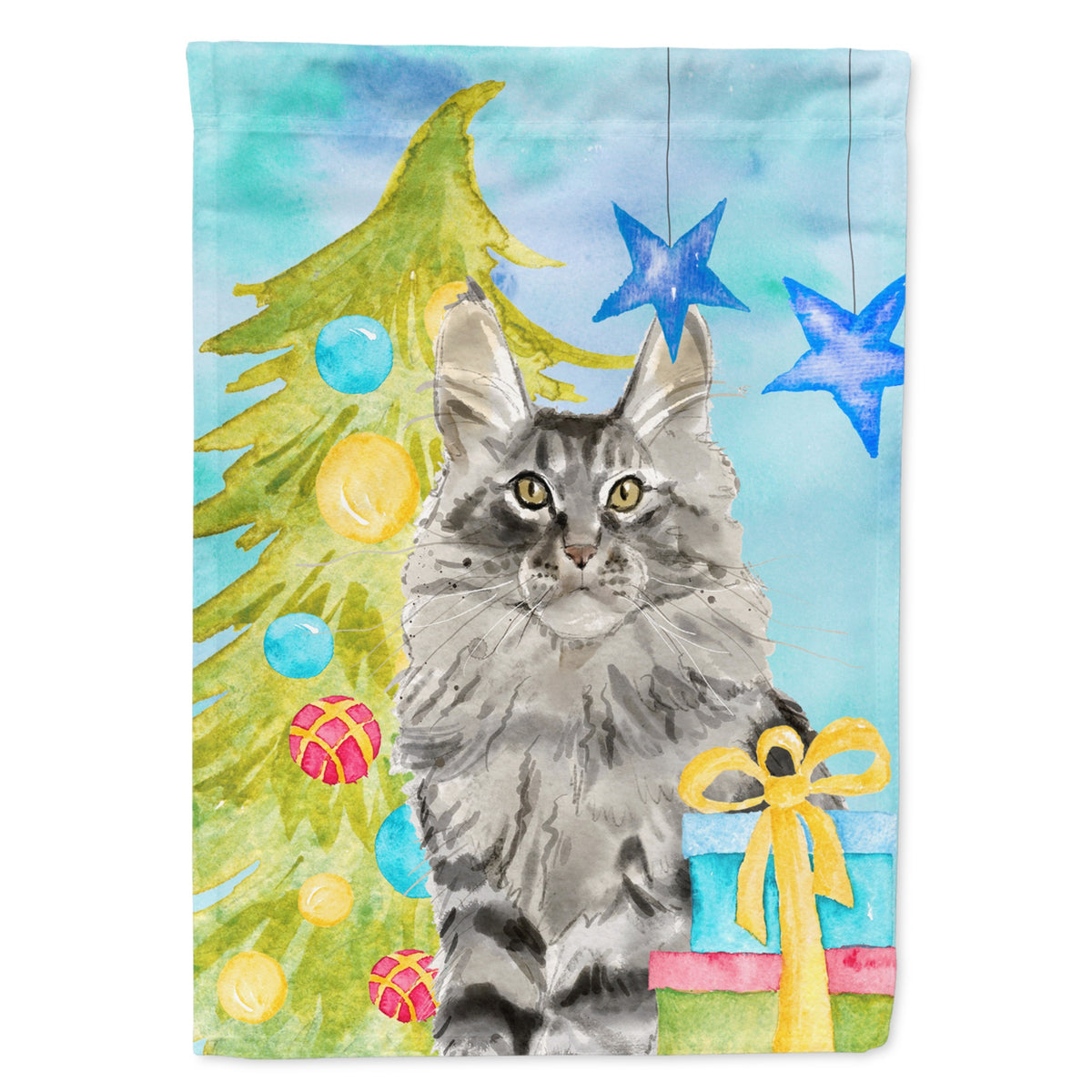 Maine Coon Christmas Presents Flag Canvas House Size