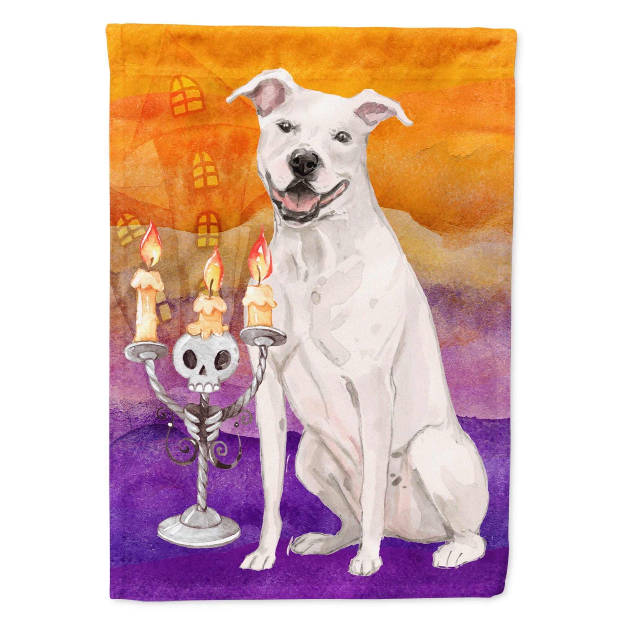Hallween White Staffordshire Bull Terrier Flag Canvas House Size