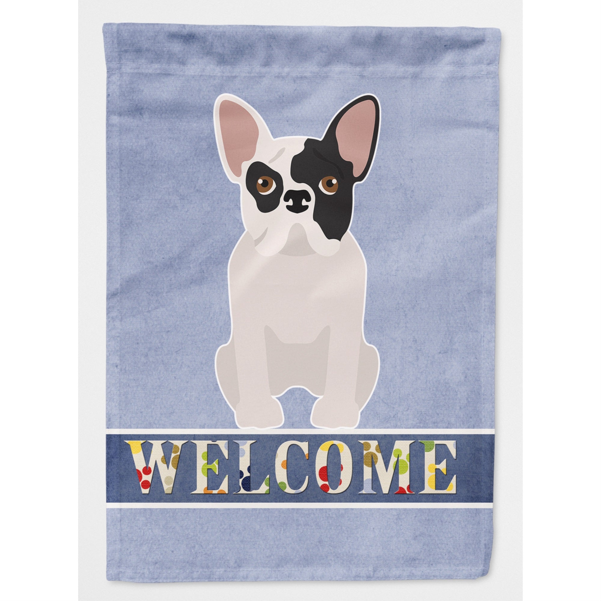 Black And White French Bulldog Welcome Flag Canvas House Size