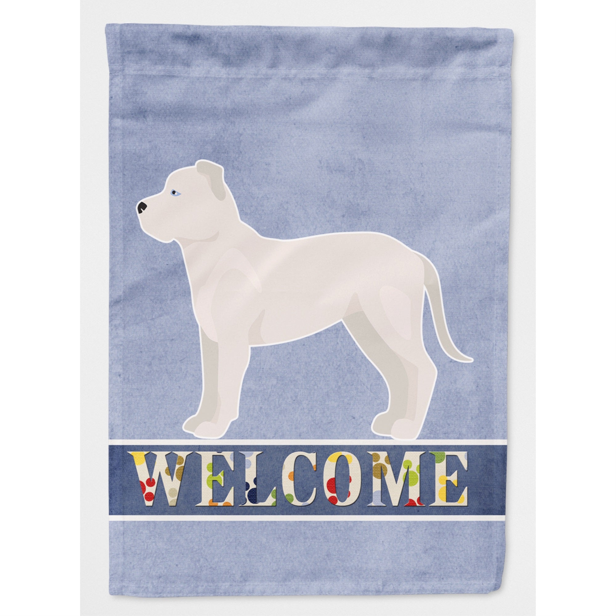 White Bullboxer Welcome Flag Canvas House Size