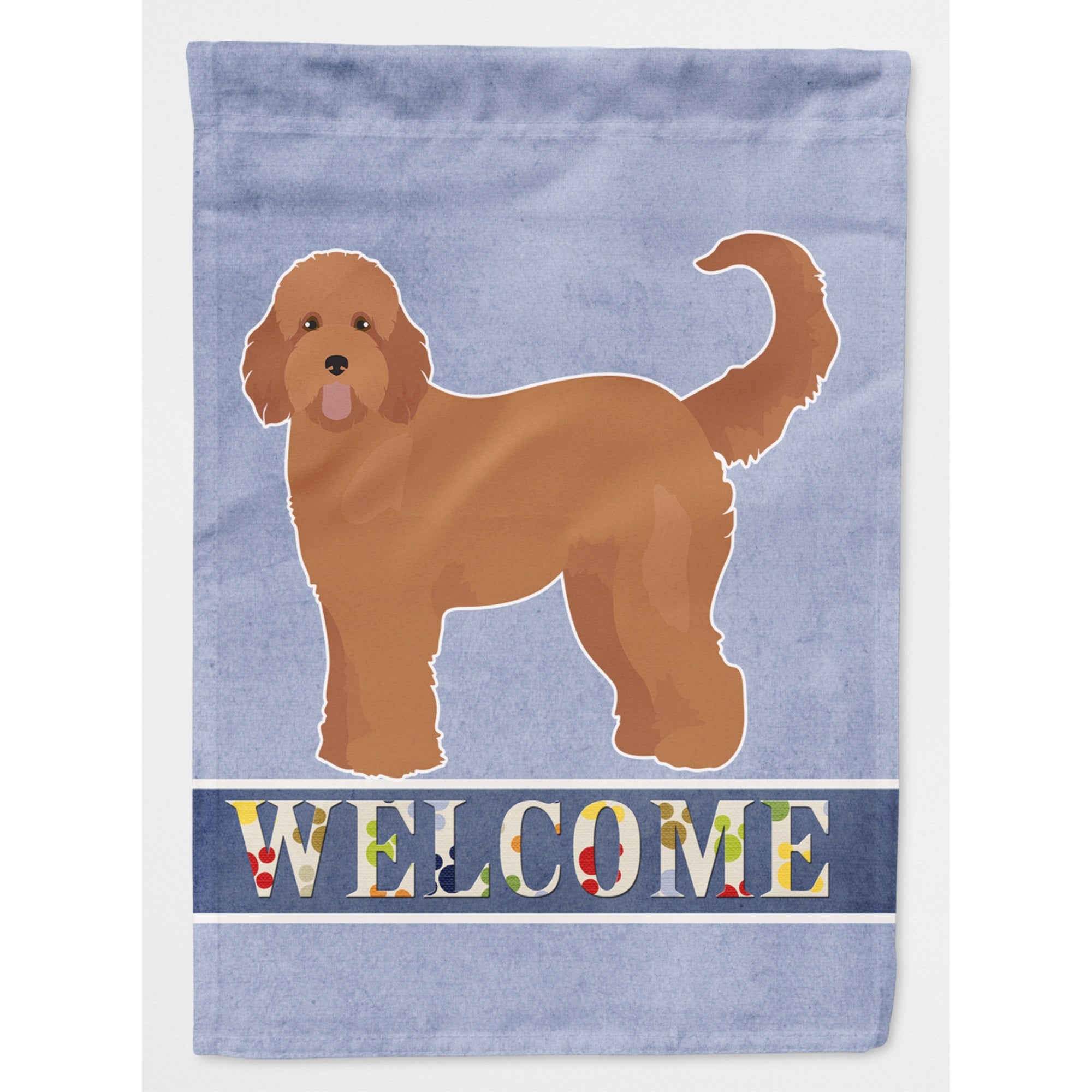 Tan Goldendoodle Welcome Flag Canvas House Size