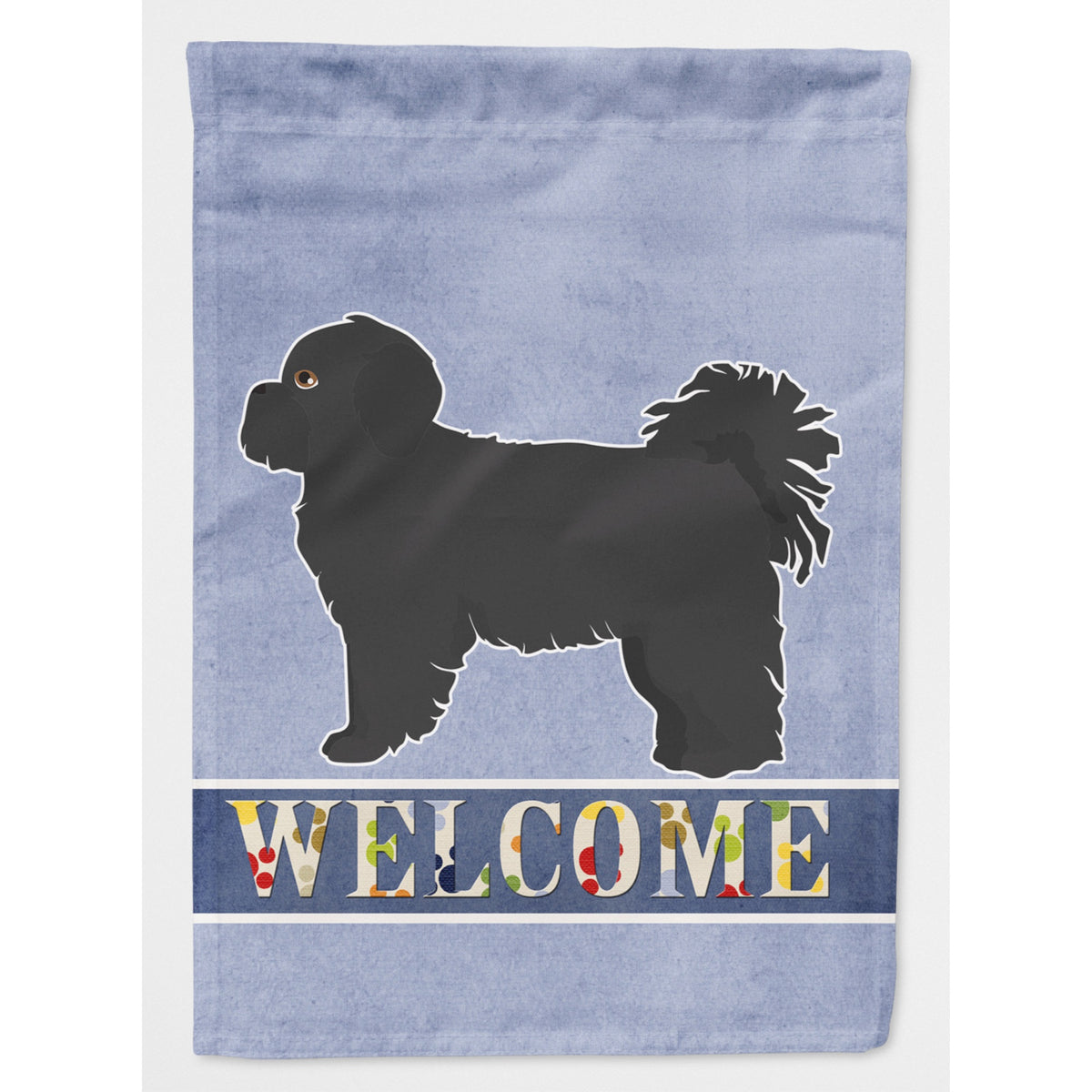 Black Pekeapoo Welcome Flag Canvas House Size