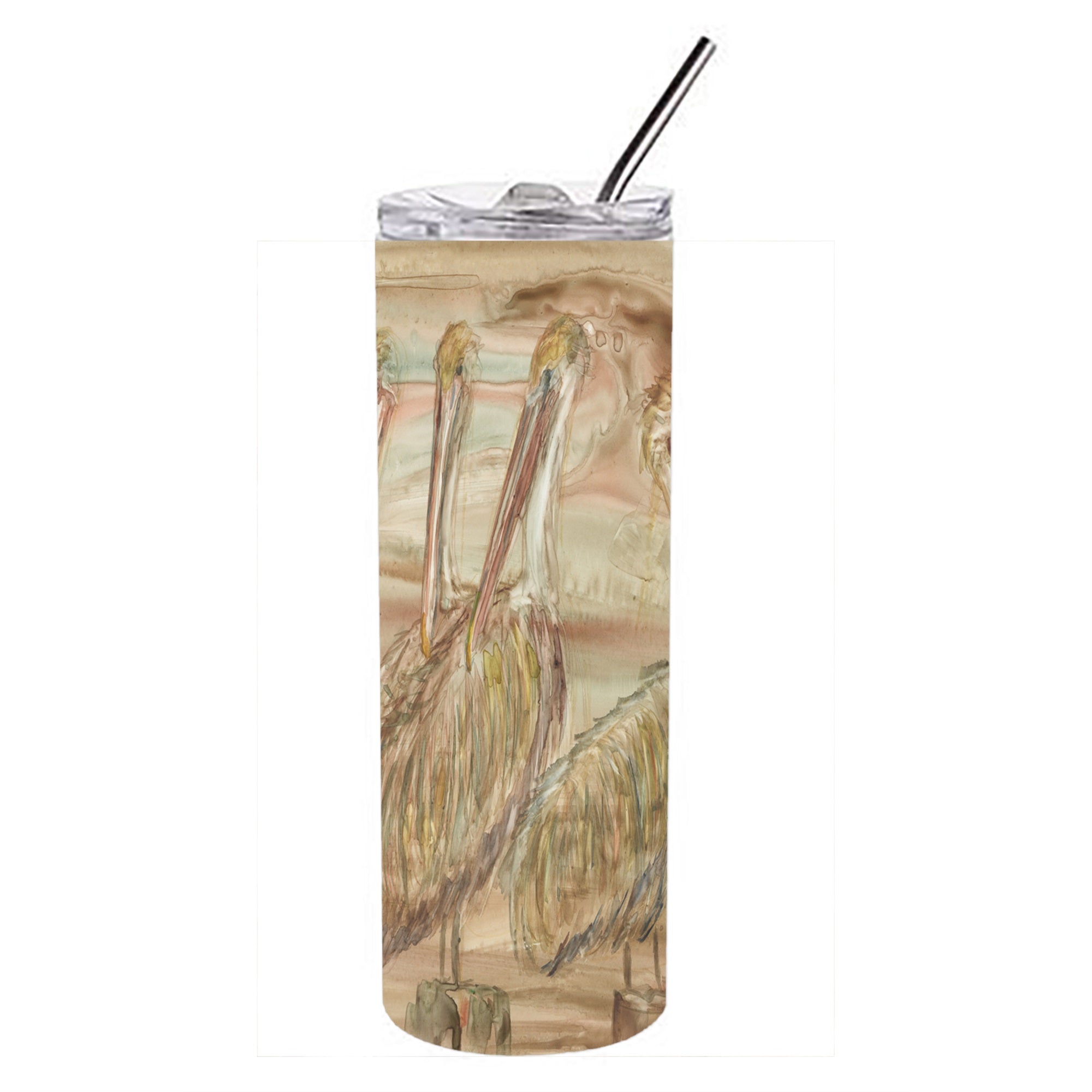 Brown Pelicans Double Walled Stainless Steel 20 Oz Skinny Tumbler