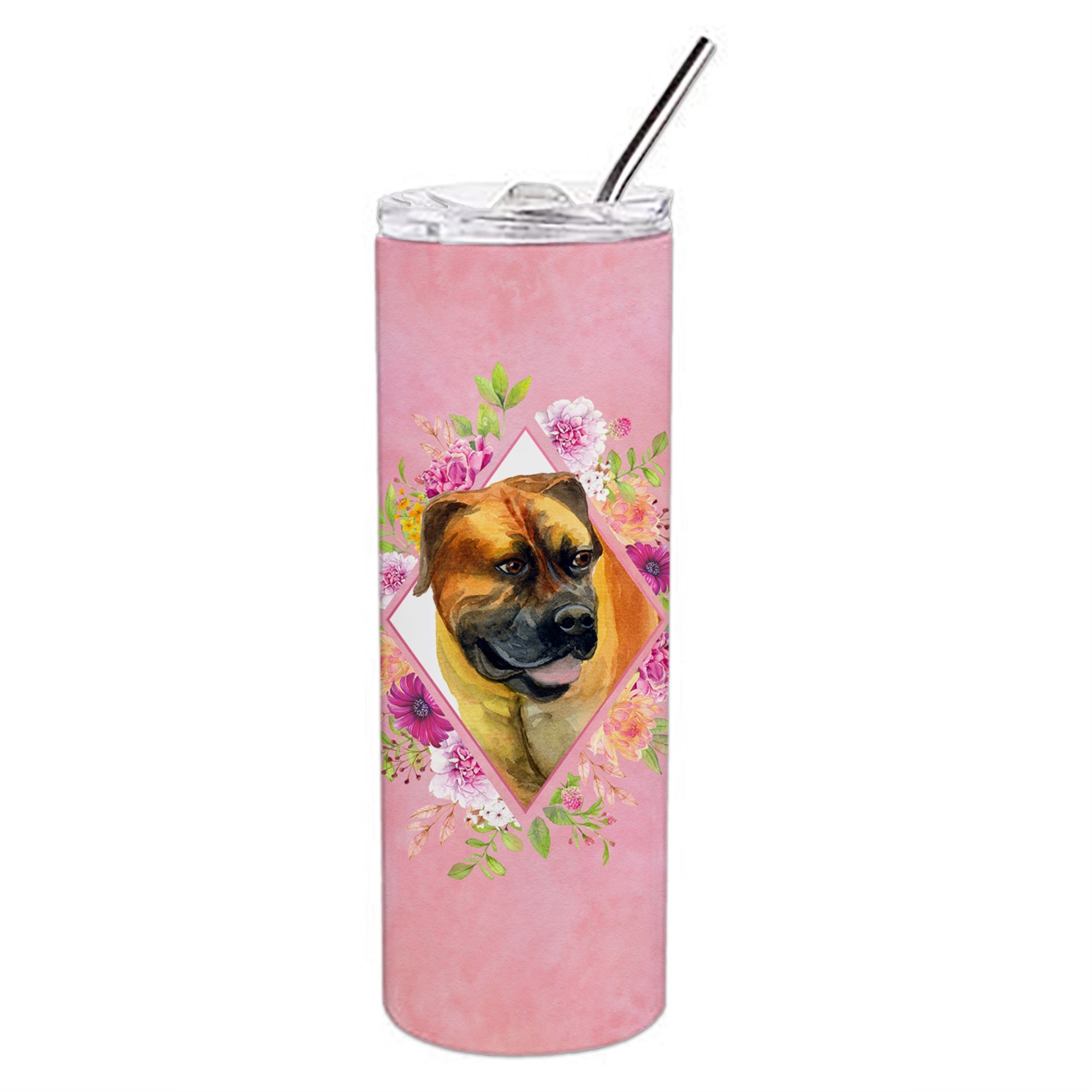 Borboel Mastiff Pink Flowers Double Walled Stainless Steel 20 Oz Skinny Tumbler