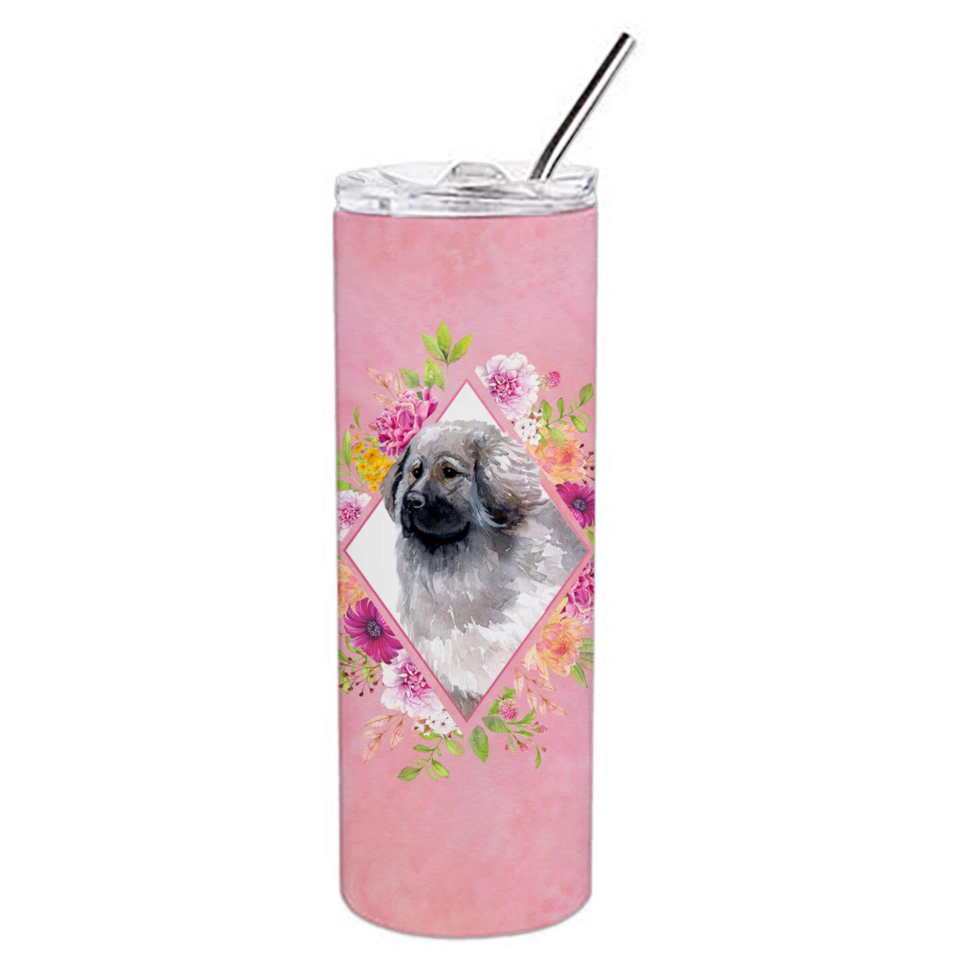 Moscow Watchdog Pink Flowers Double Walled Stainless Steel 20 Oz Skinny Tumbler