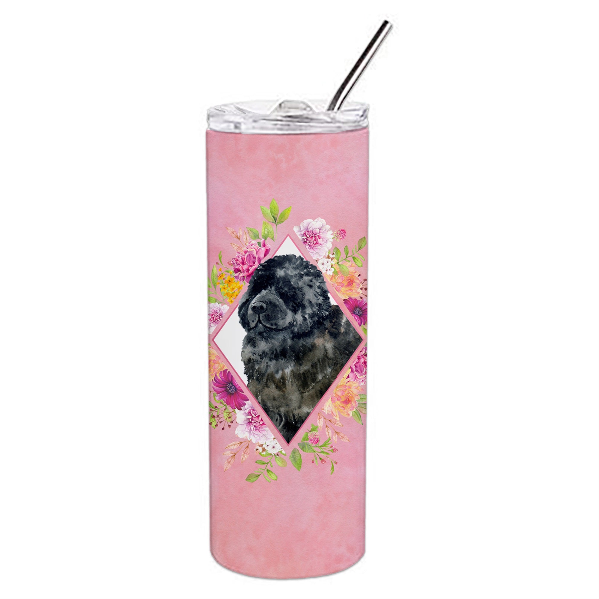 Newfoundland Pink Flowers Double Walled Stainless Steel 20 Oz Skinny Tumbler