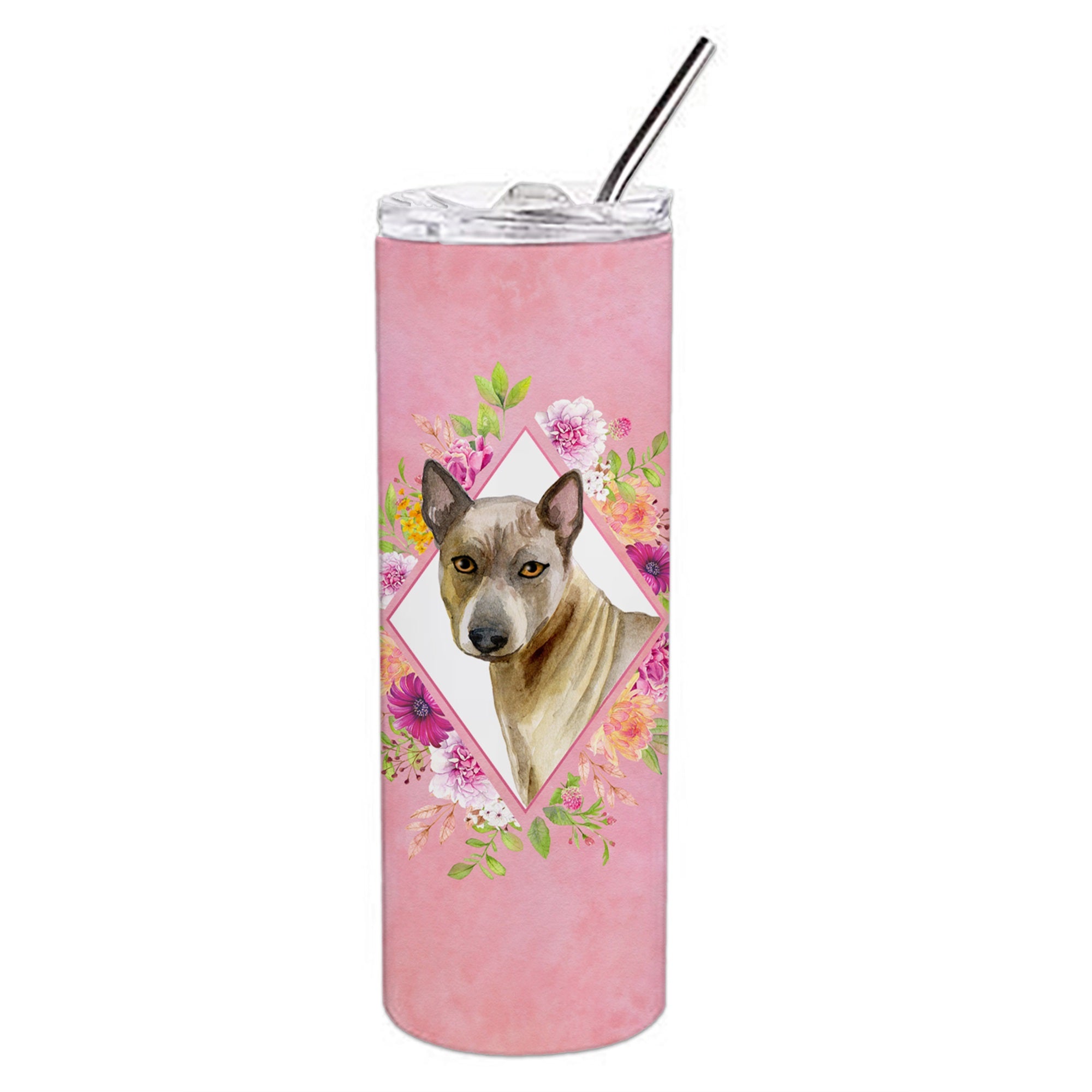 Thai Ridgeback Pink Flowers Double Walled Stainless Steel 20 Oz Skinny Tumbler