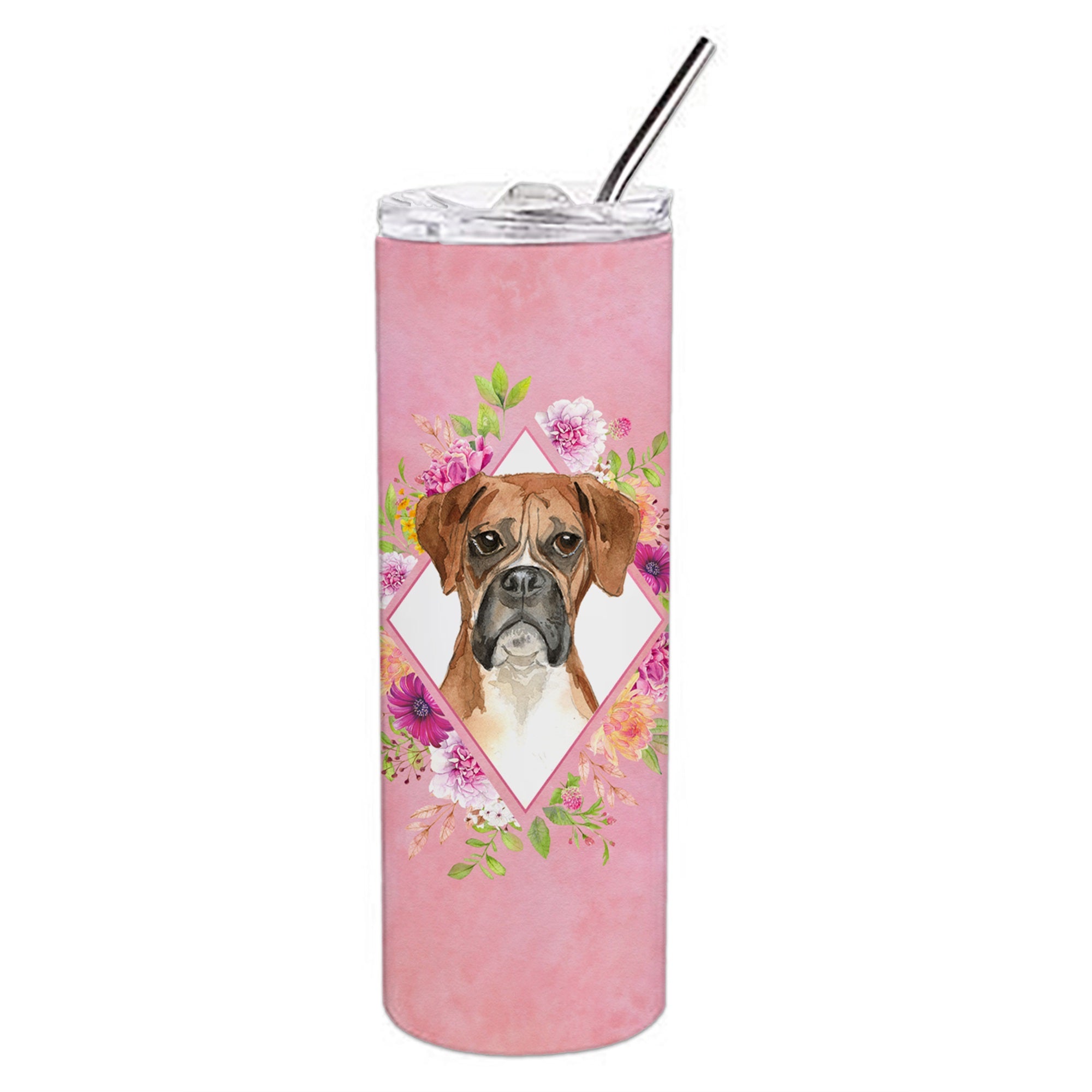 Boxer Pink Flowers Double Walled Stainless Steel 20 Oz Skinny Tumbler
