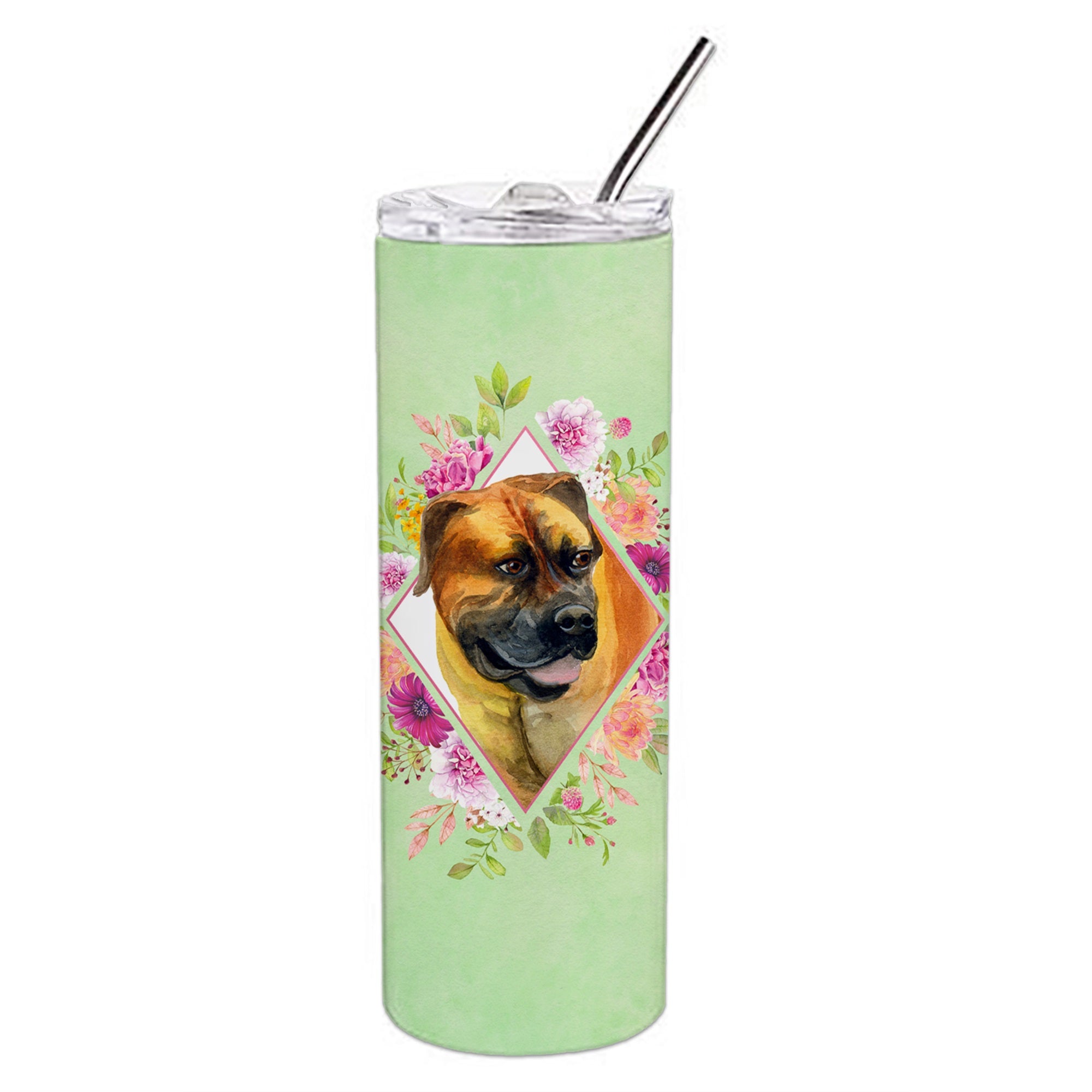 Borboel Mastiff Green Flowers Double Walled Stainless Steel 20 Oz Skinny Tumbler