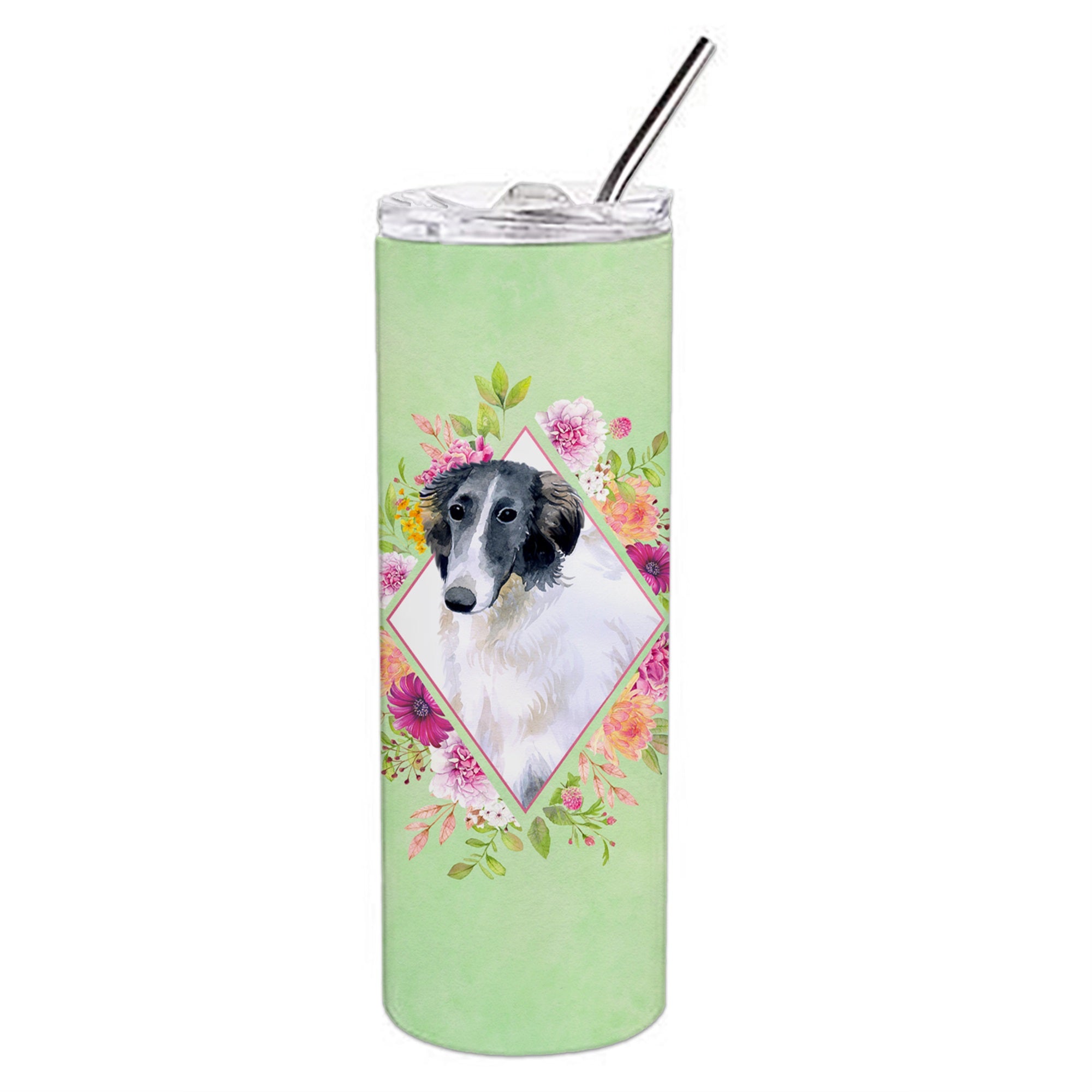 Borzoi Green Flowers Double Walled Stainless Steel 20 Oz Skinny Tumbler