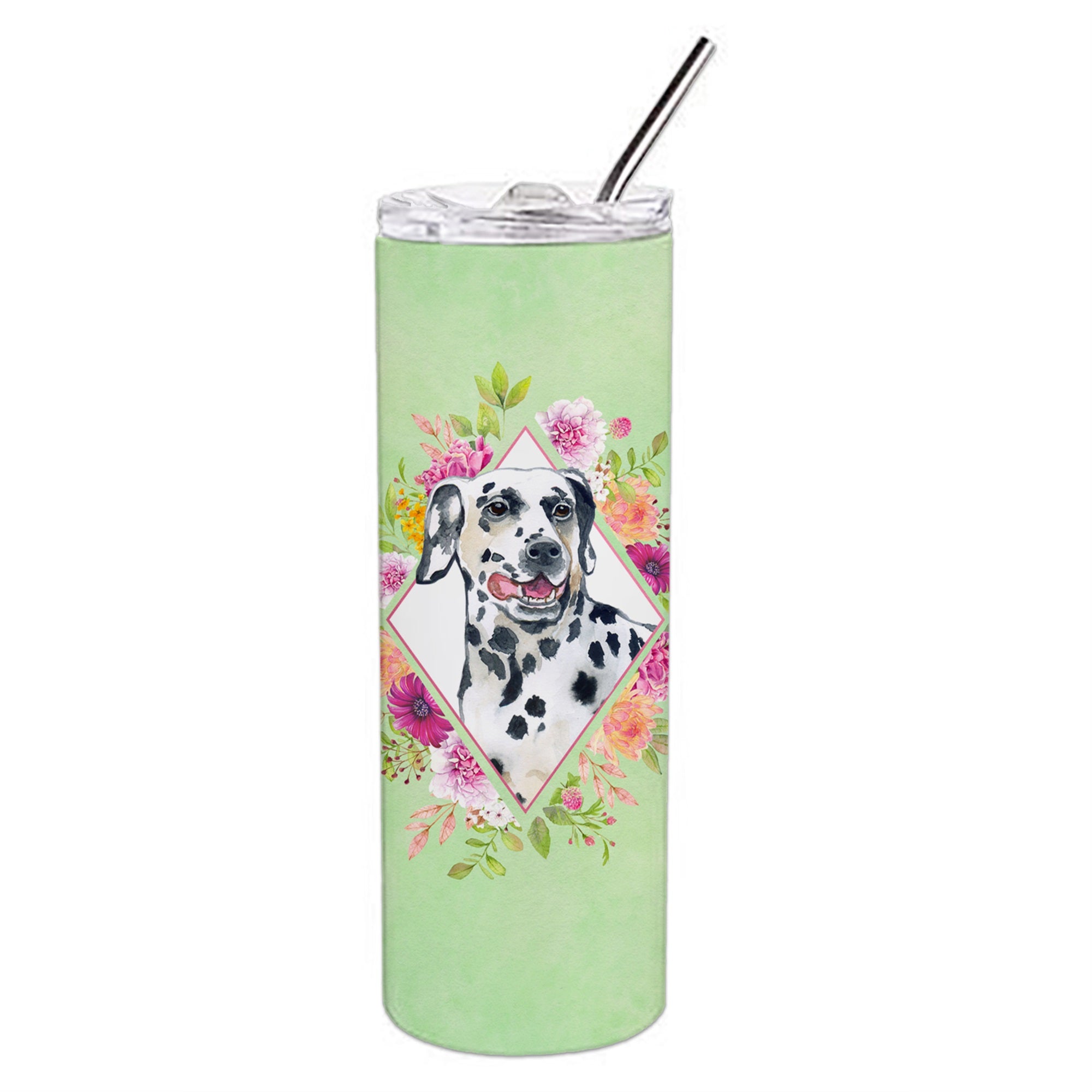 Dalmatian Green Flowers Double Walled Stainless Steel 20 Oz Skinny Tumbler