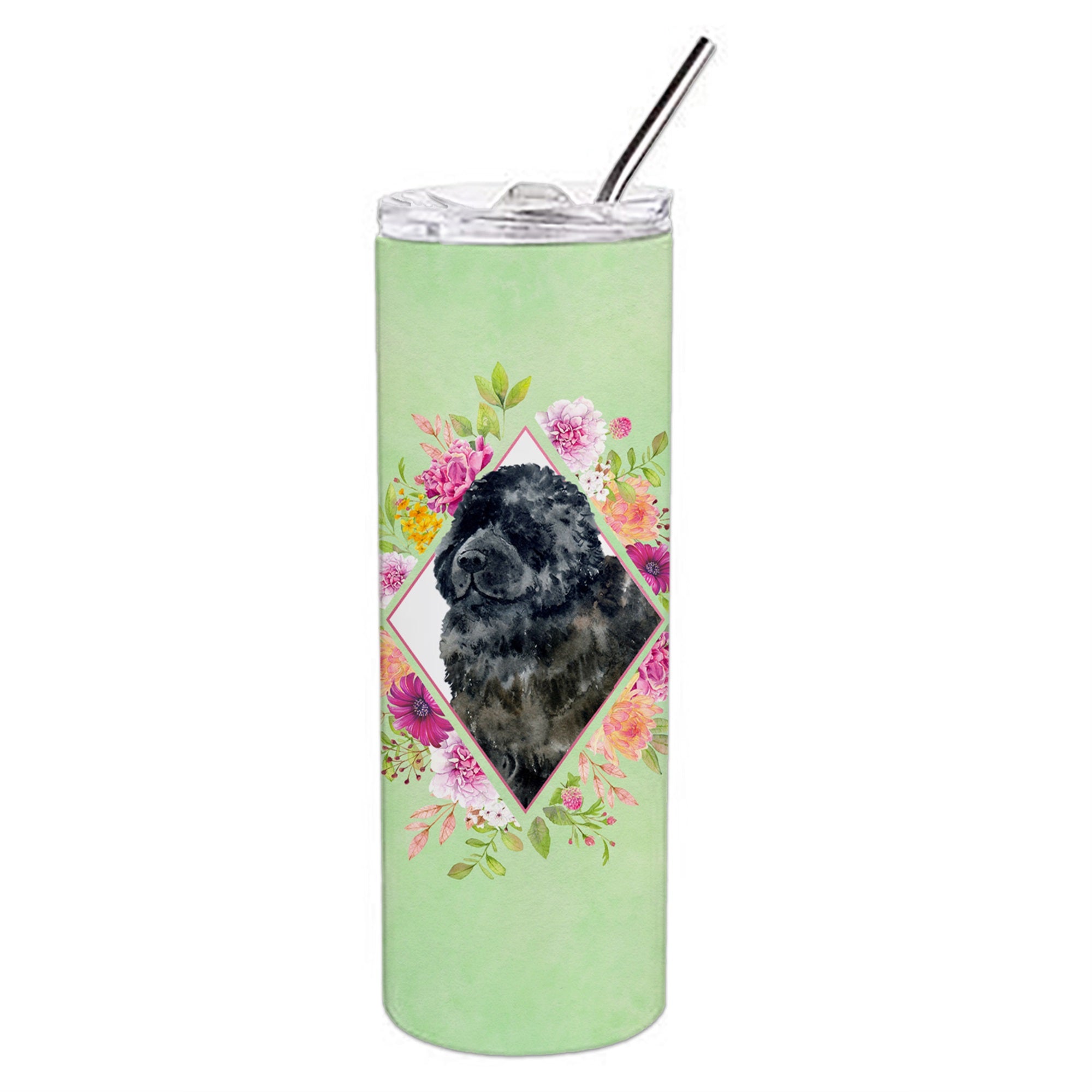 Newfoundland Green Flowers Double Walled Stainless Steel 20 Oz Skinny Tumbler