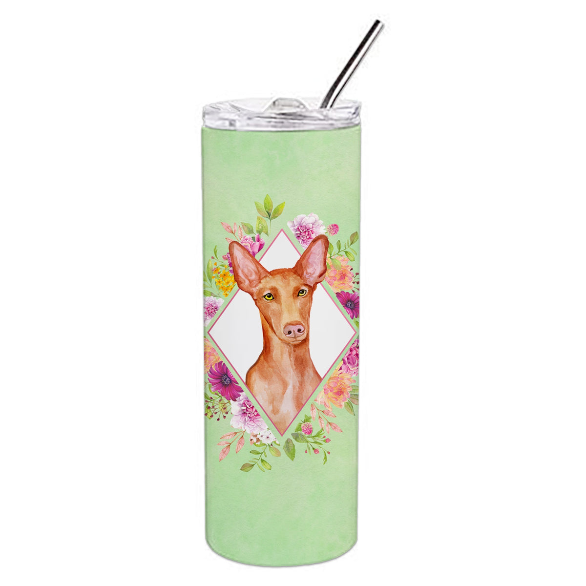 Pharaoh Hound Green Flowers Double Walled Stainless Steel 20 Oz Skinny Tumbler