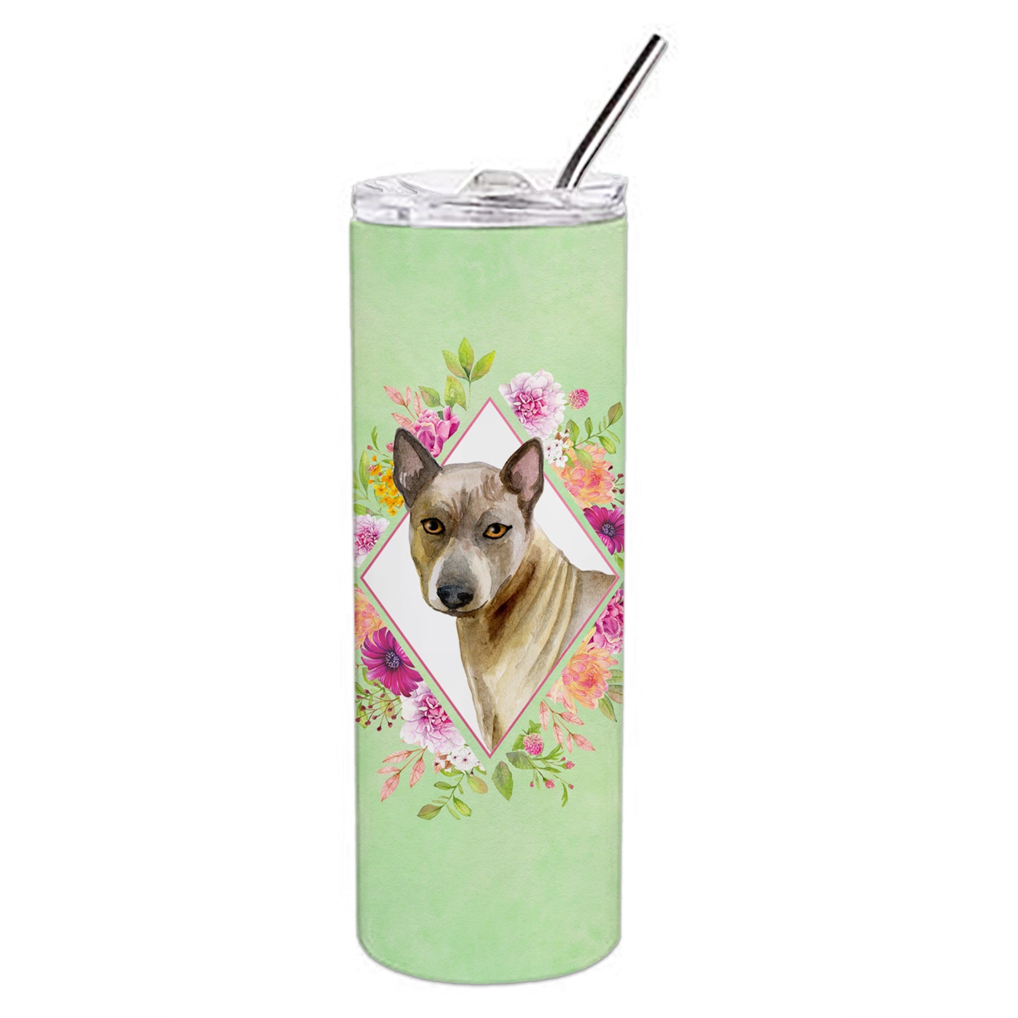 Thai Ridgeback Green Flowers Double Walled Stainless Steel 20 Oz Skinny Tumbler