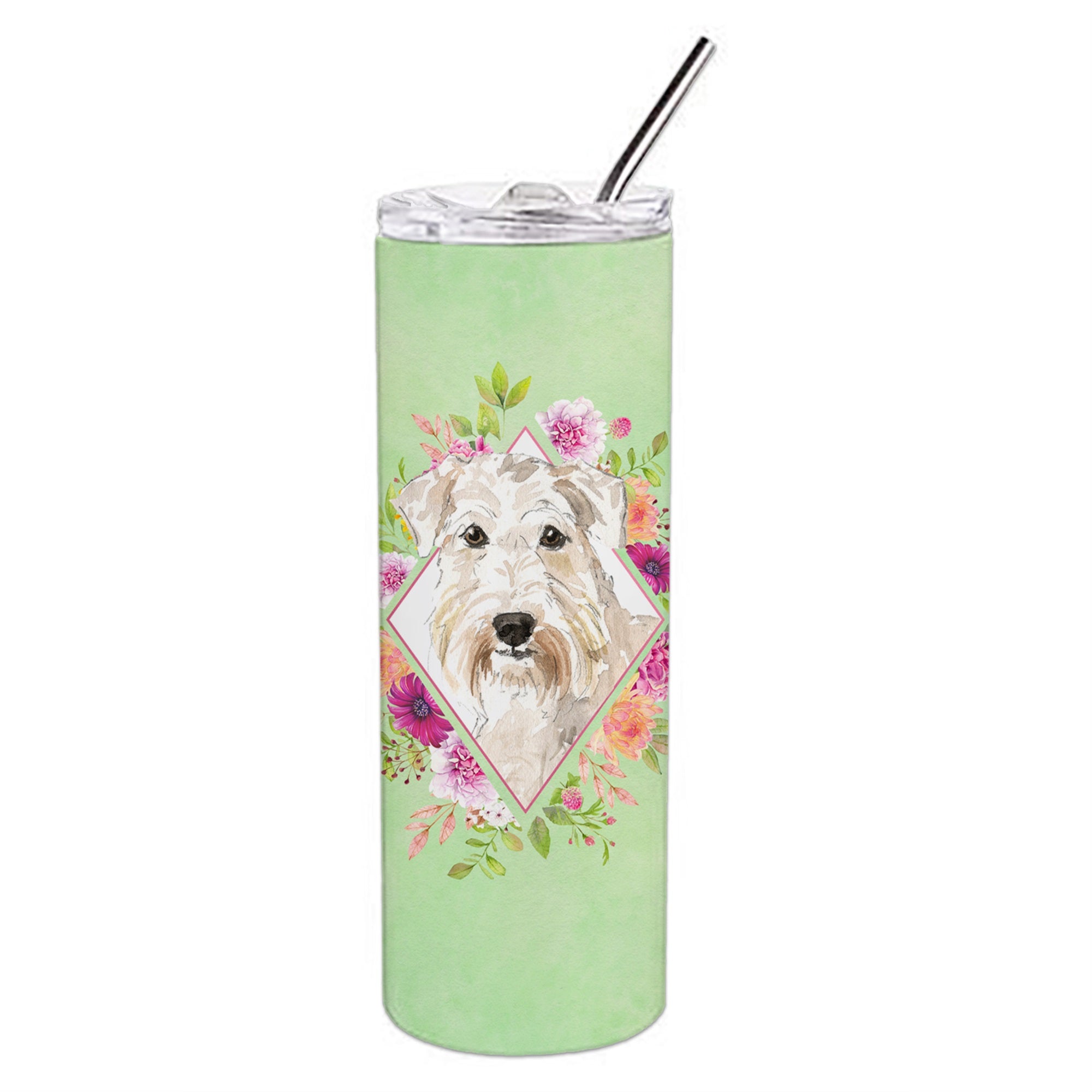 Wheaten Terrier Green Flowers Double Walled Stainless Steel 20 Oz Skinny Tumbler