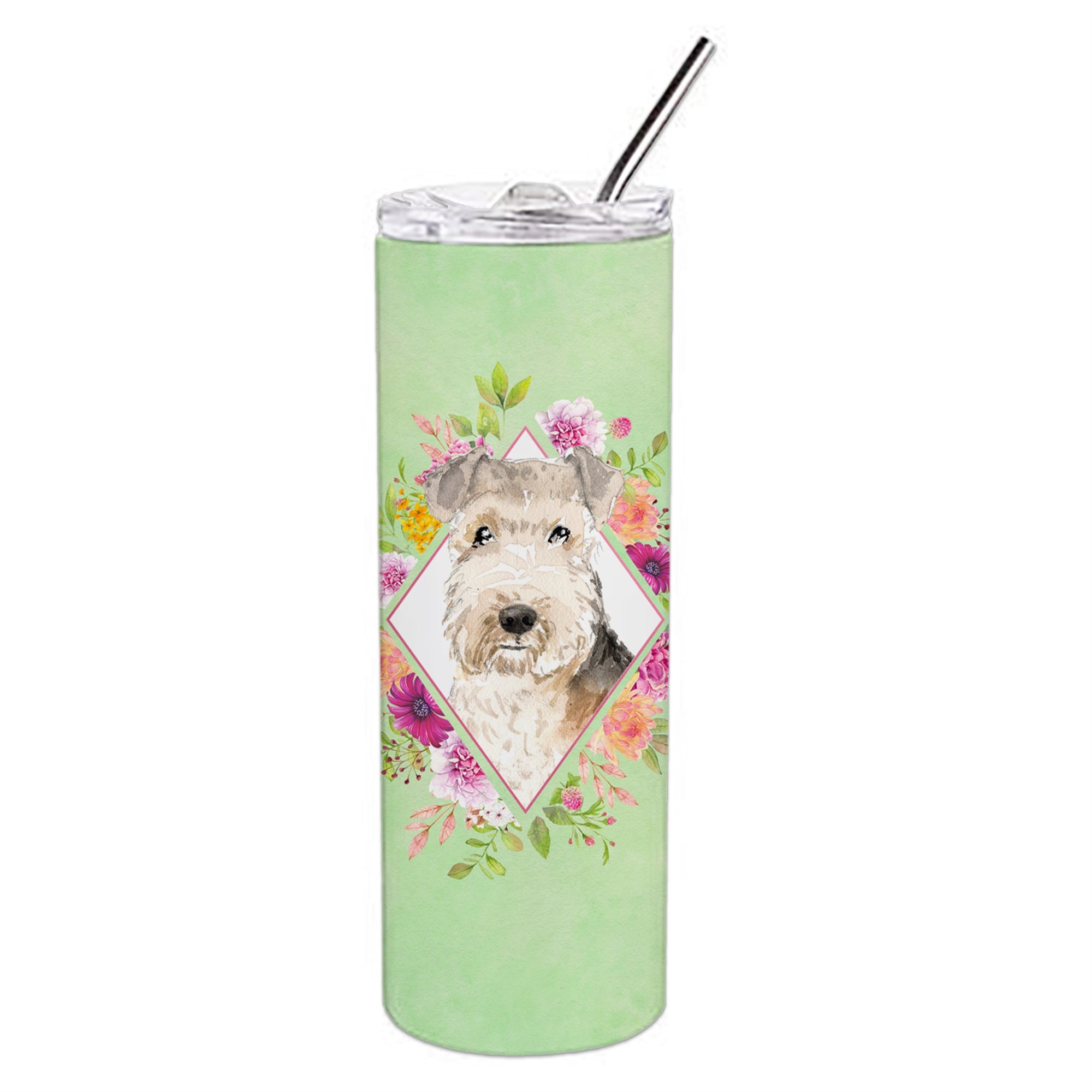 Lakeland Terrier Green Flowers Double Walled Stainless Steel 20 Oz Skinny Tumbler