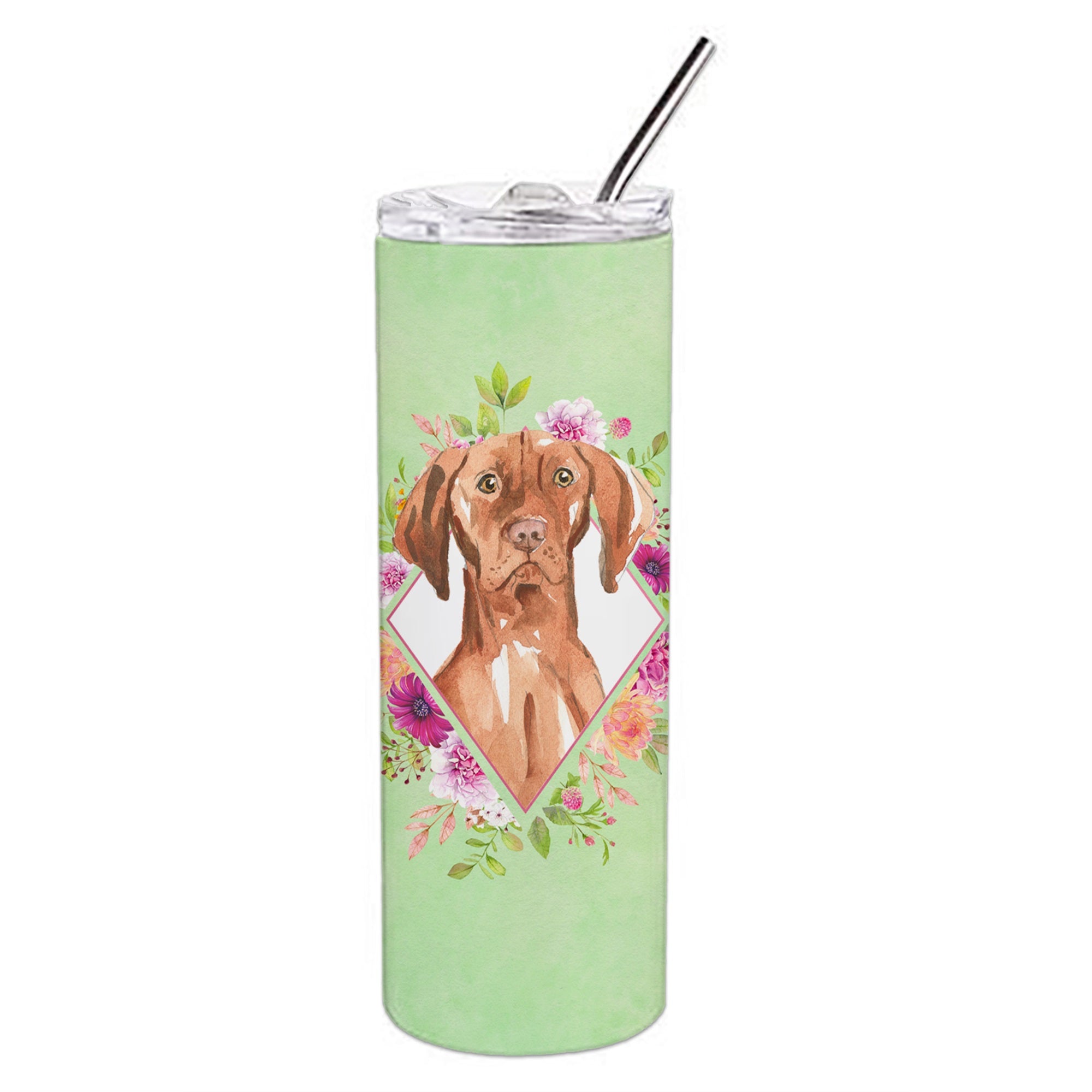 Vizsla Green Flowers Double Walled Stainless Steel 20 Oz Skinny Tumbler