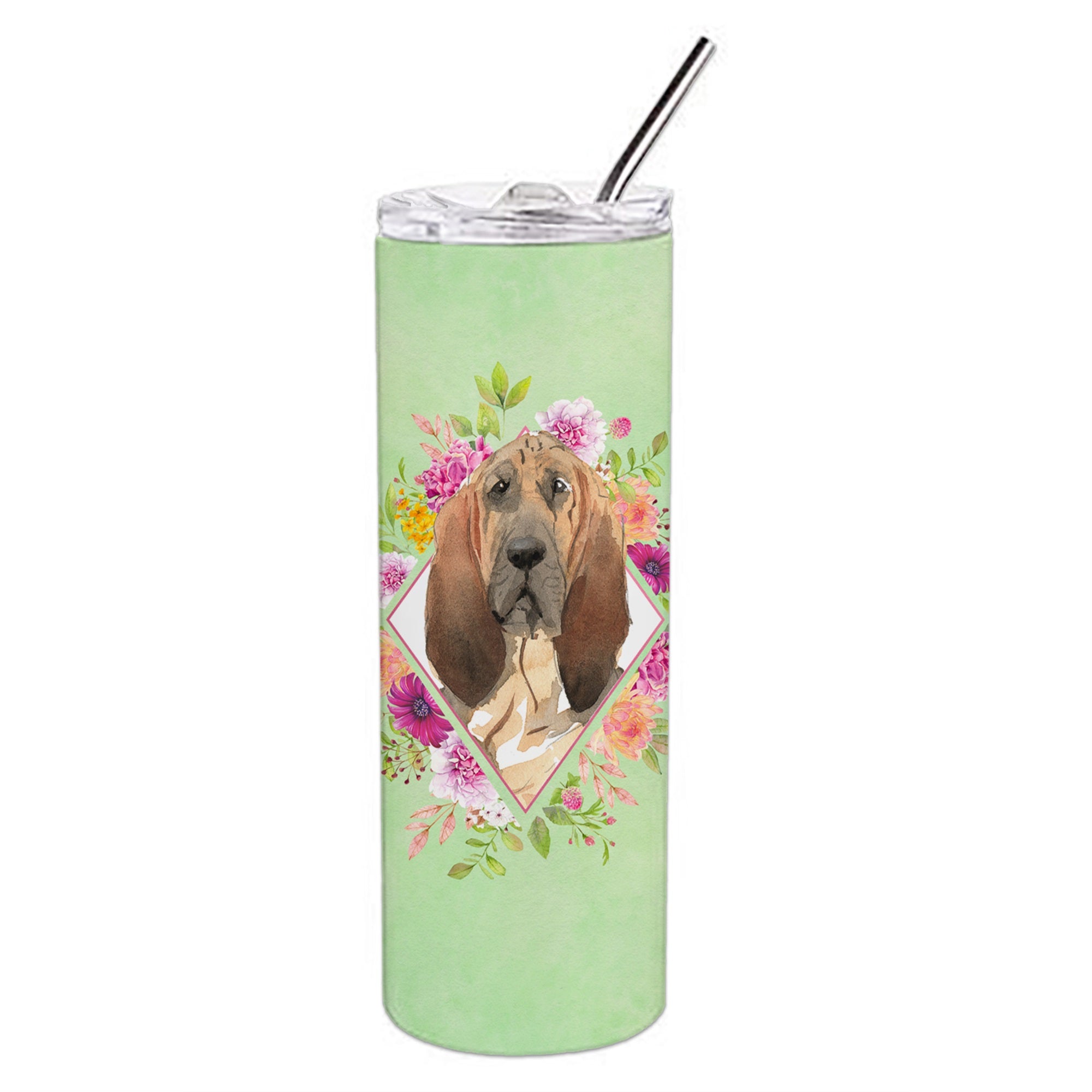 Bloodhound Green Flowers Double Walled Stainless Steel 20 Oz Skinny Tumbler