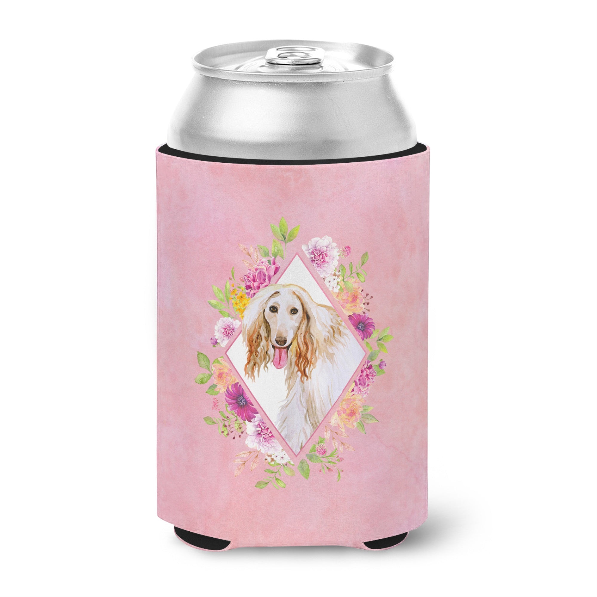Afghan Hound Pink Flowers Can Or Bottle Hugger