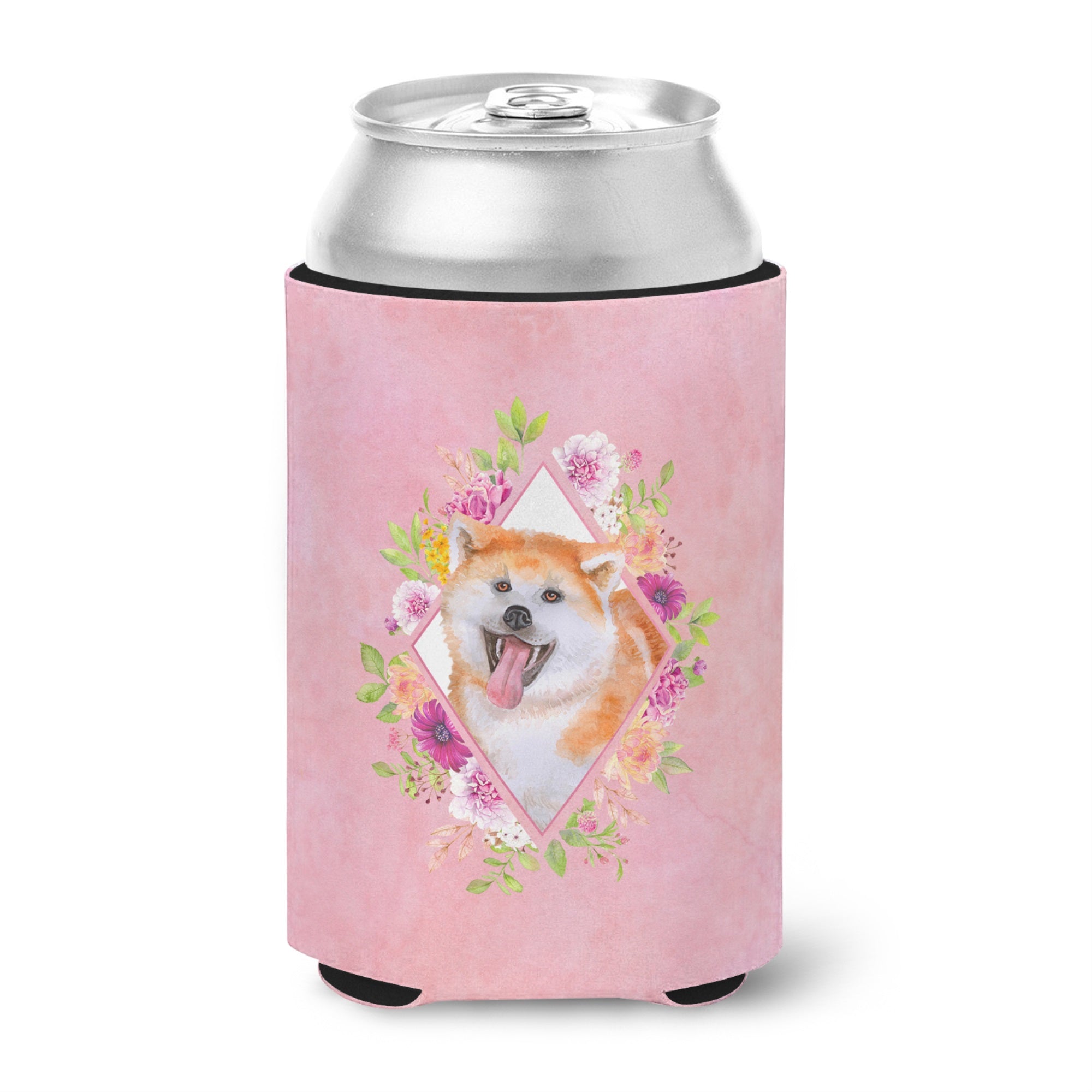 Akita Pink Flowers Can Or Bottle Hugger