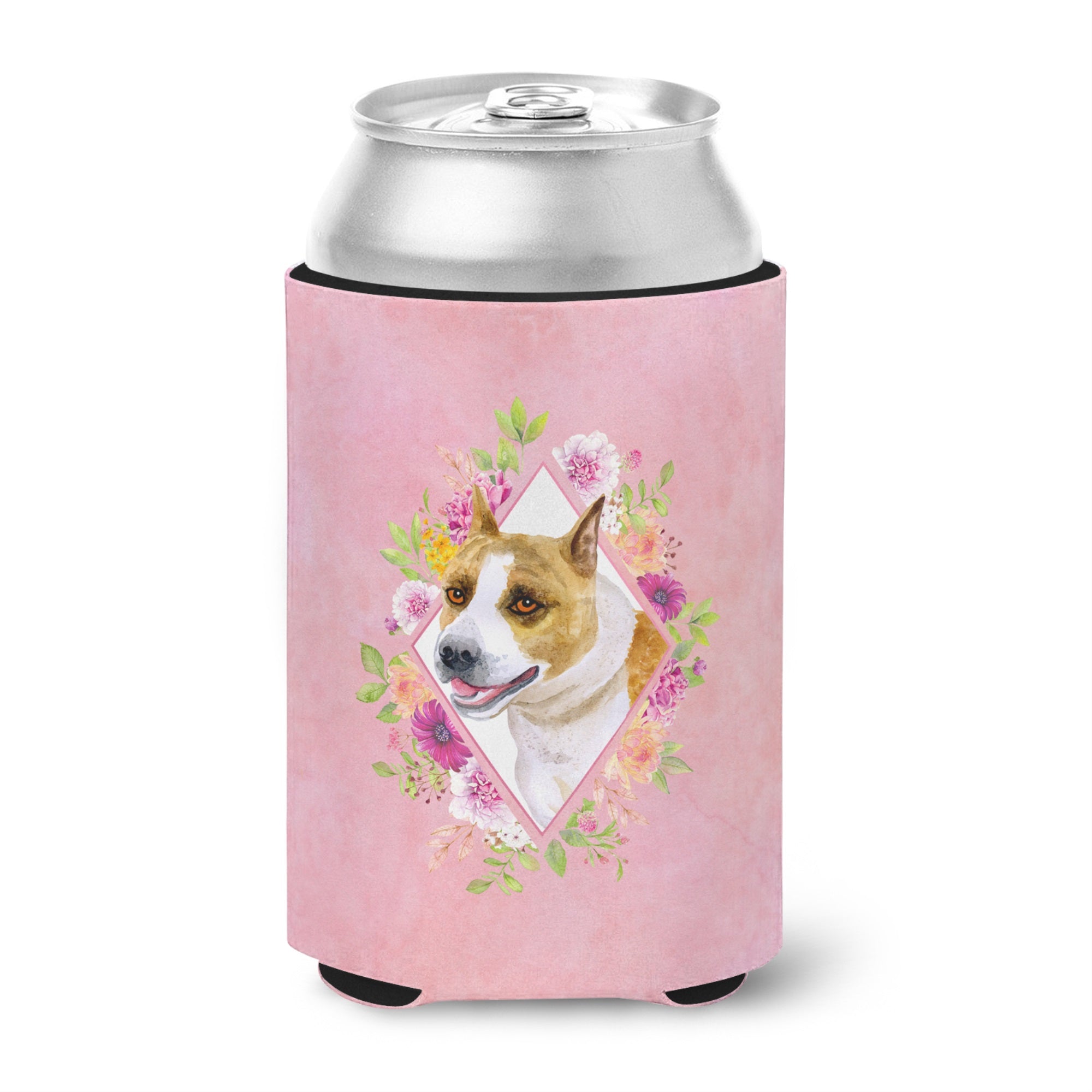 Bull Terrier Pink Flowers Can Or Bottle Hugger