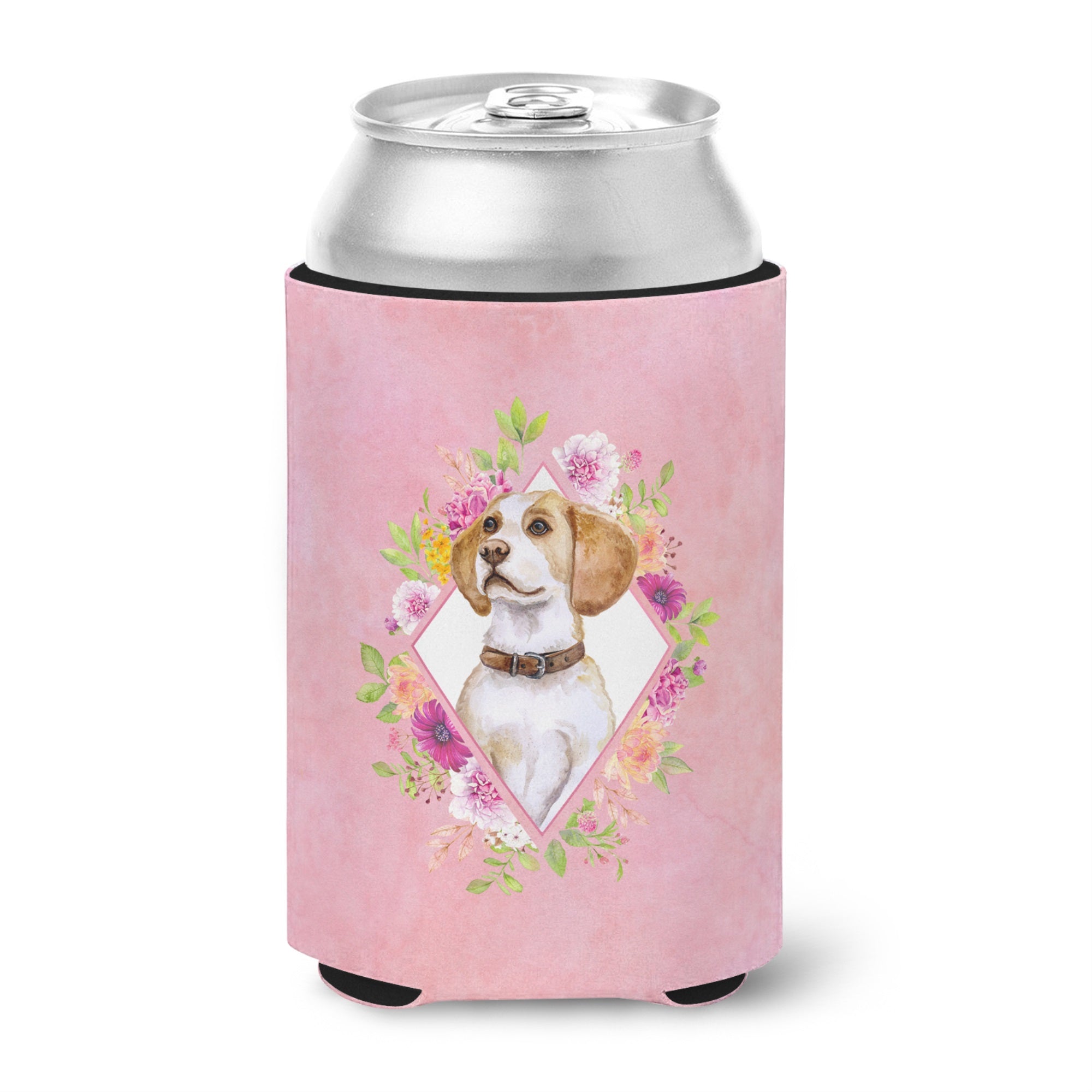 Beagle Pink Flowers Can Or Bottle Hugger