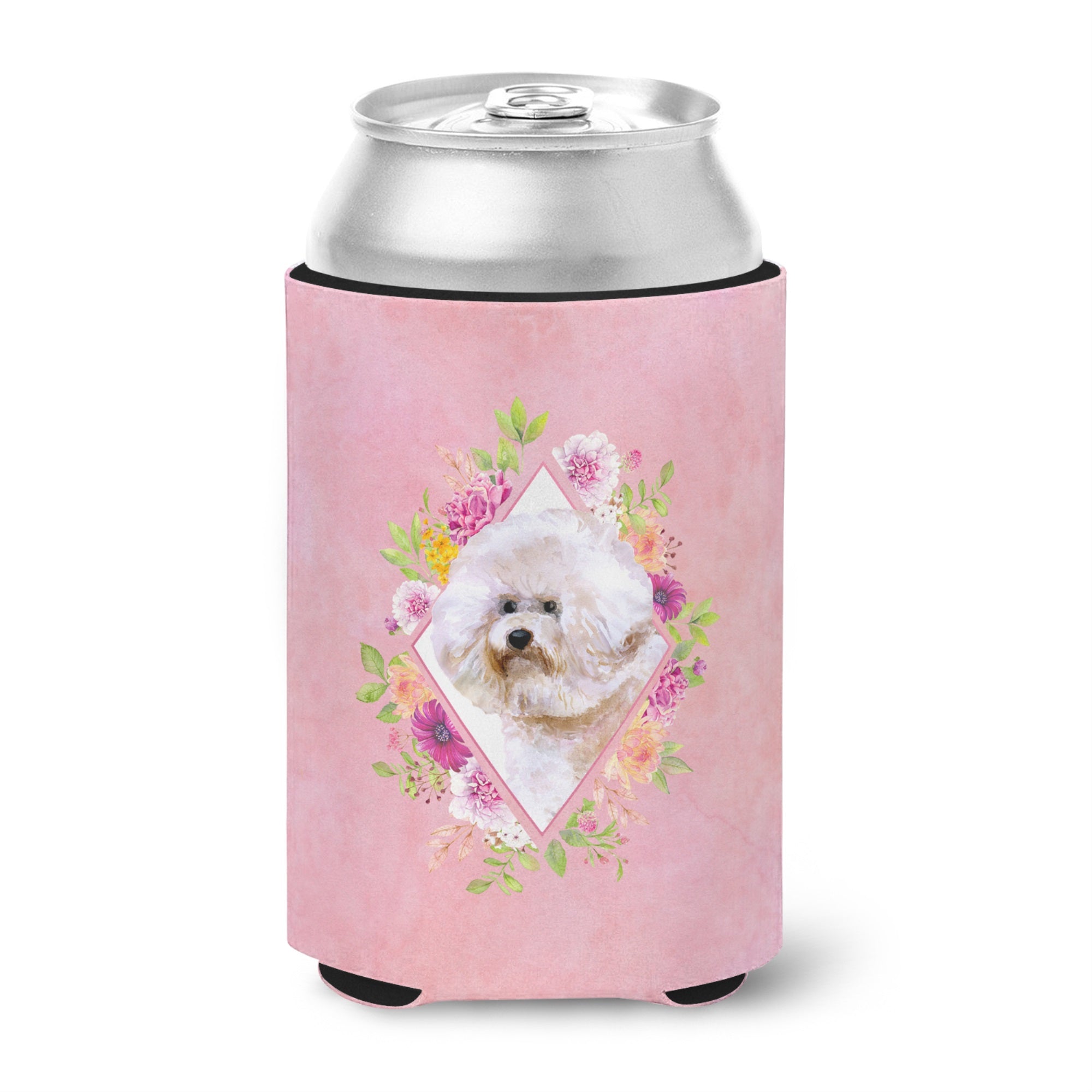 Bichon Fris #1 Pink Flowers Can Or Bottle Hugger