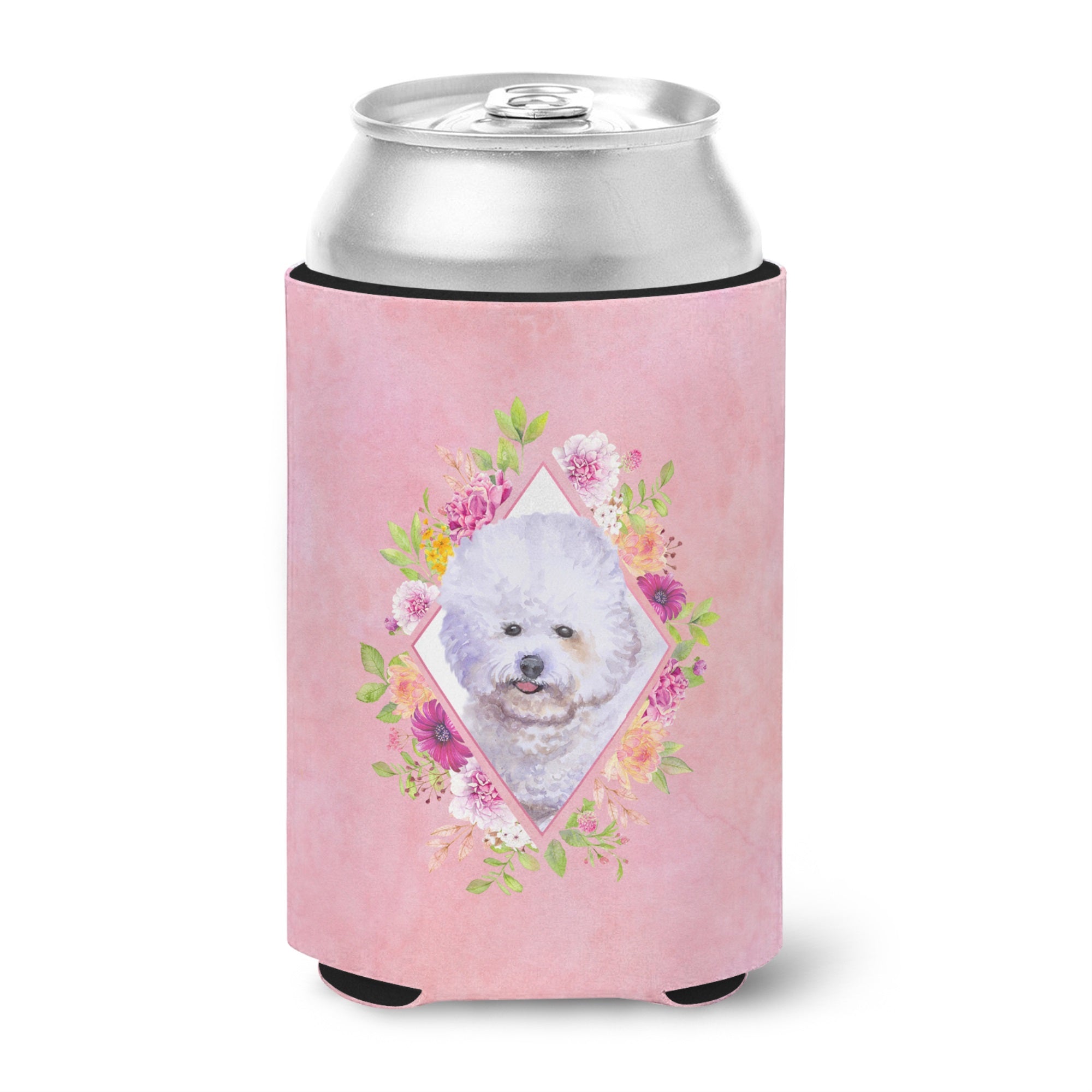 Bichon Fris #2 Pink Flowers Can Or Bottle Hugger