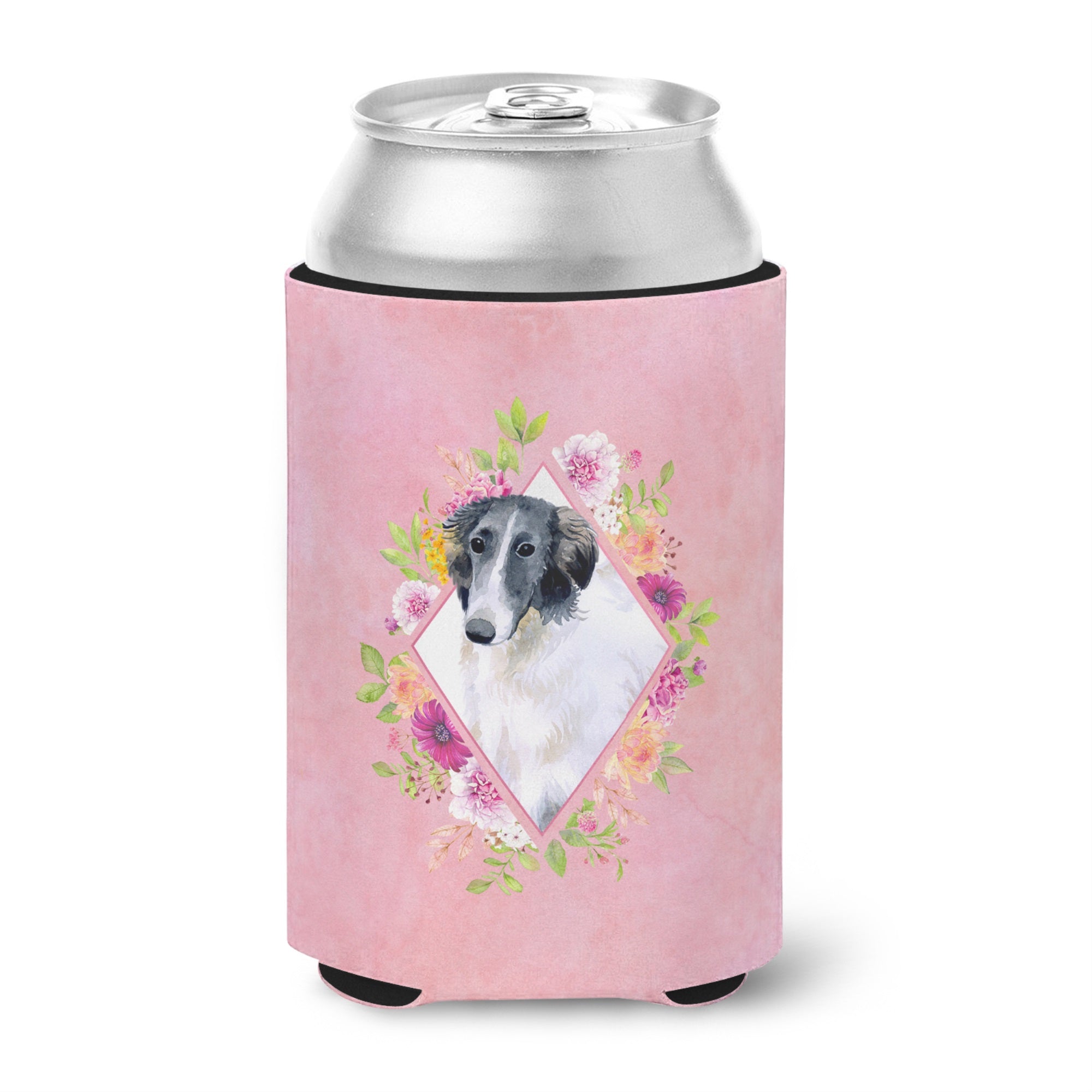 Borzoi Pink Flowers Can Or Bottle Hugger