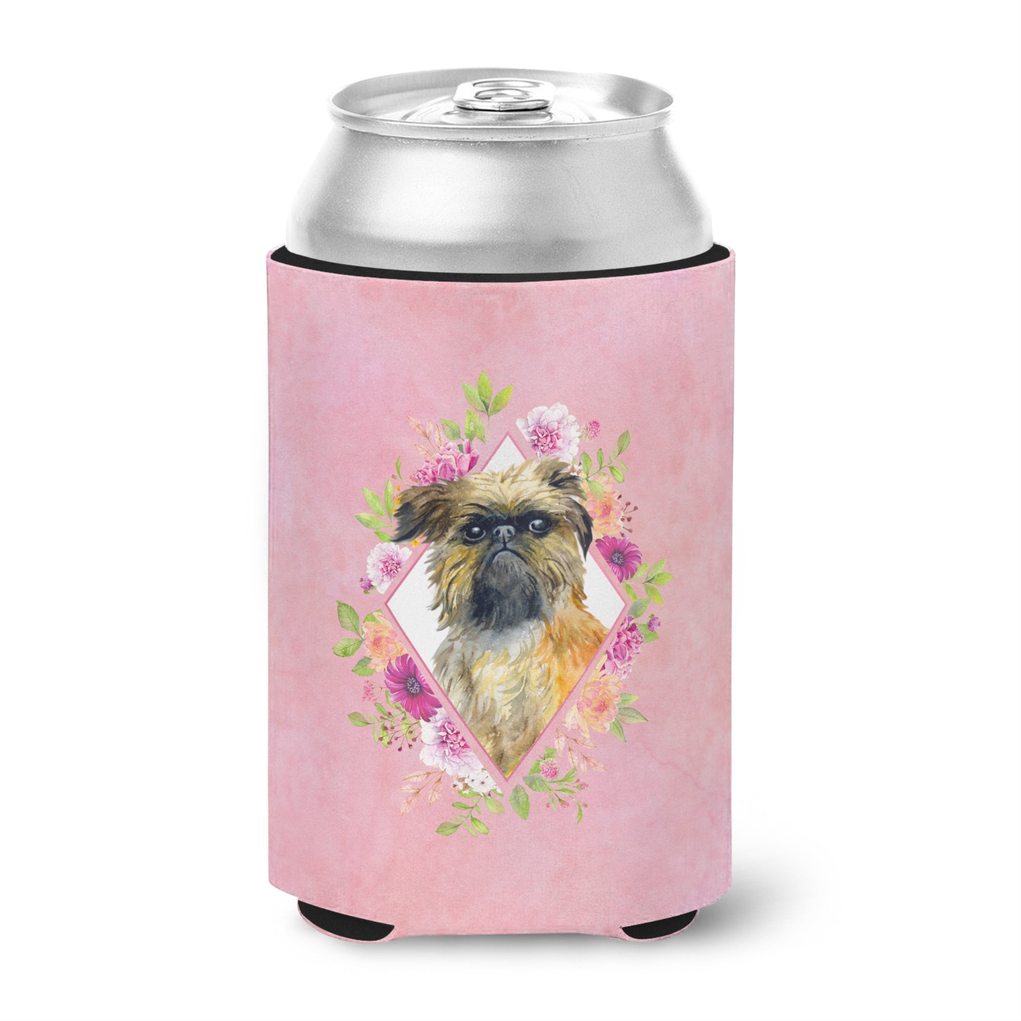 Brussels Griffon Pink Flowers Can Or Bottle Hugger