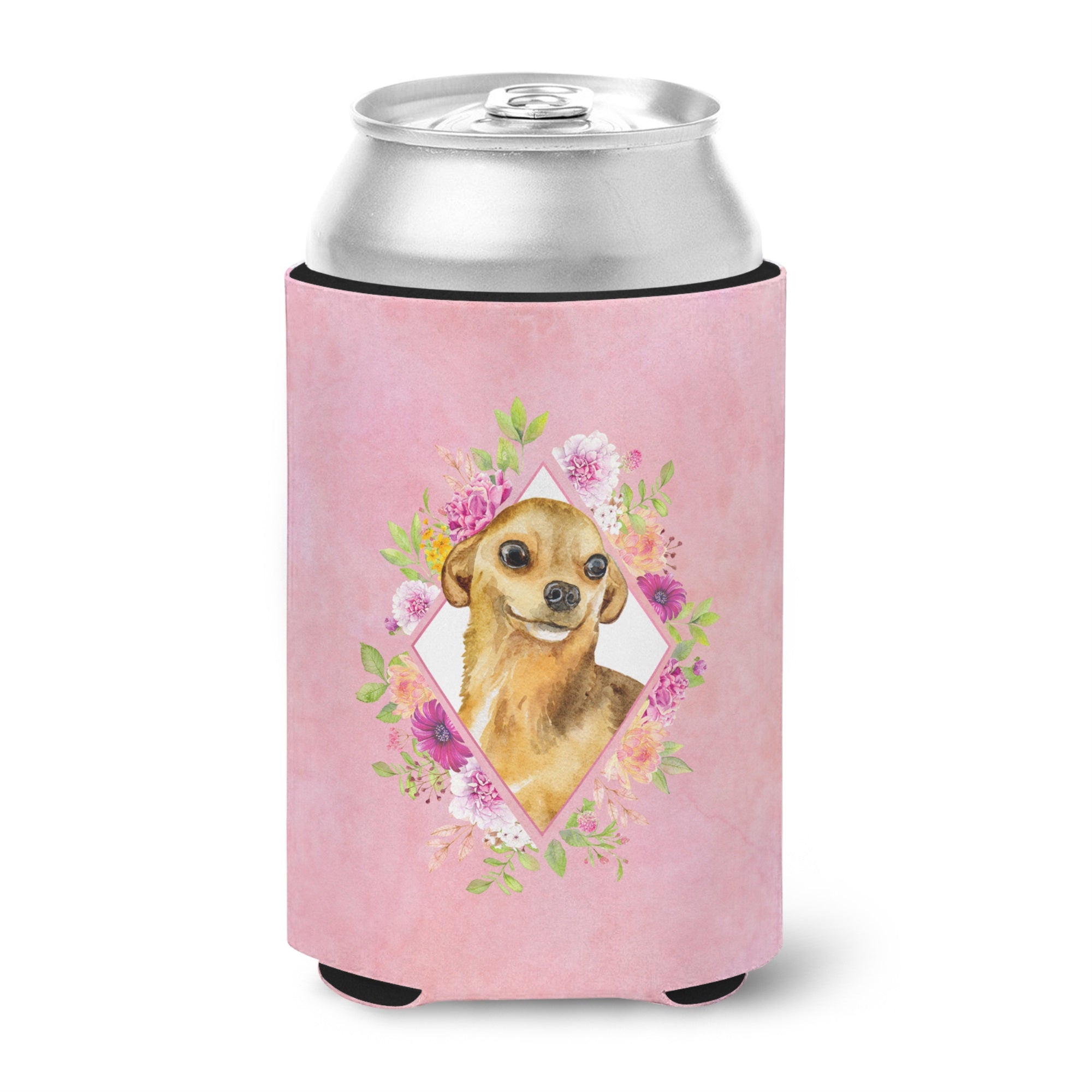 Chihuahua #1 Pink Flowers Can Or Bottle Hugger