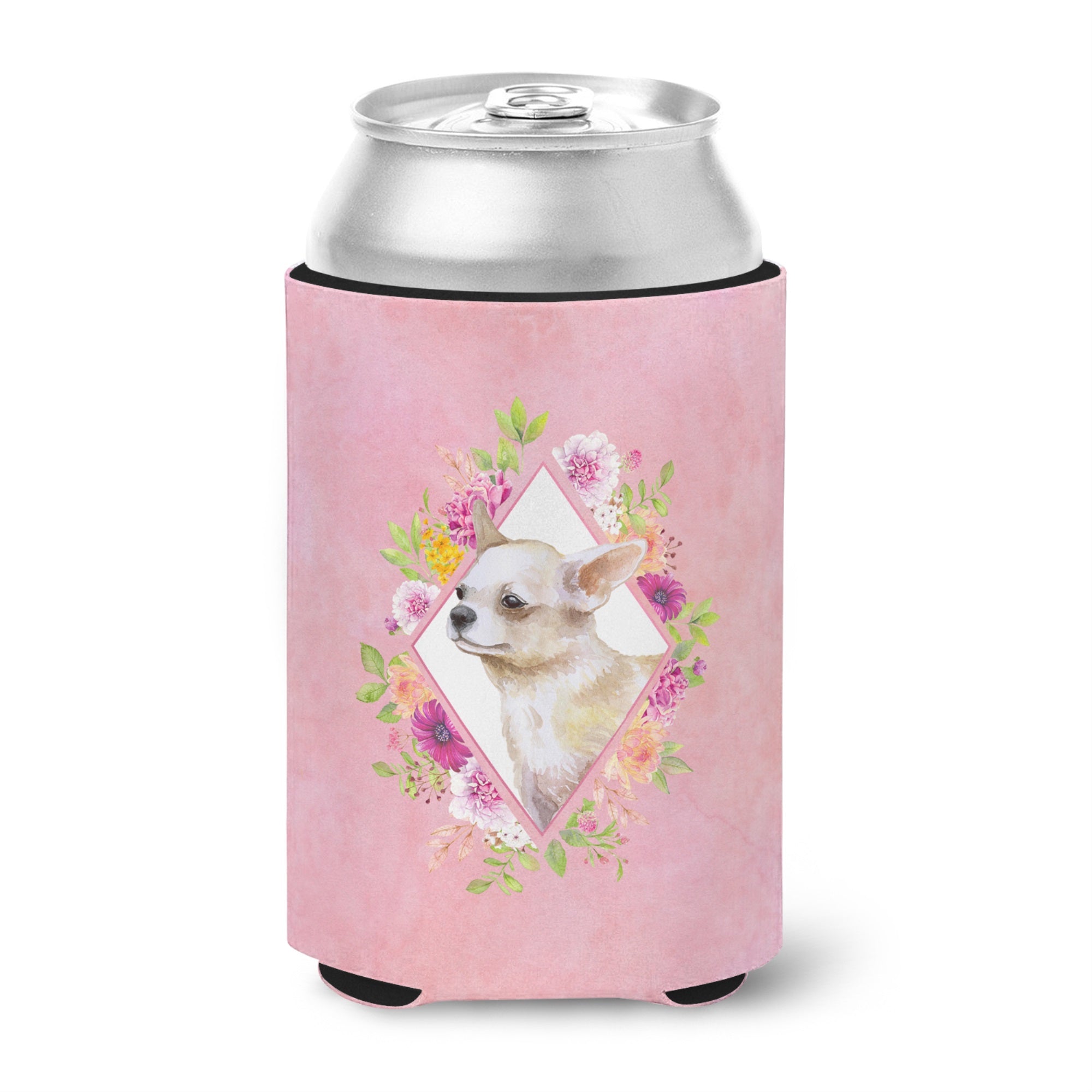 Chihuahua #2 Pink Flowers Can Or Bottle Hugger