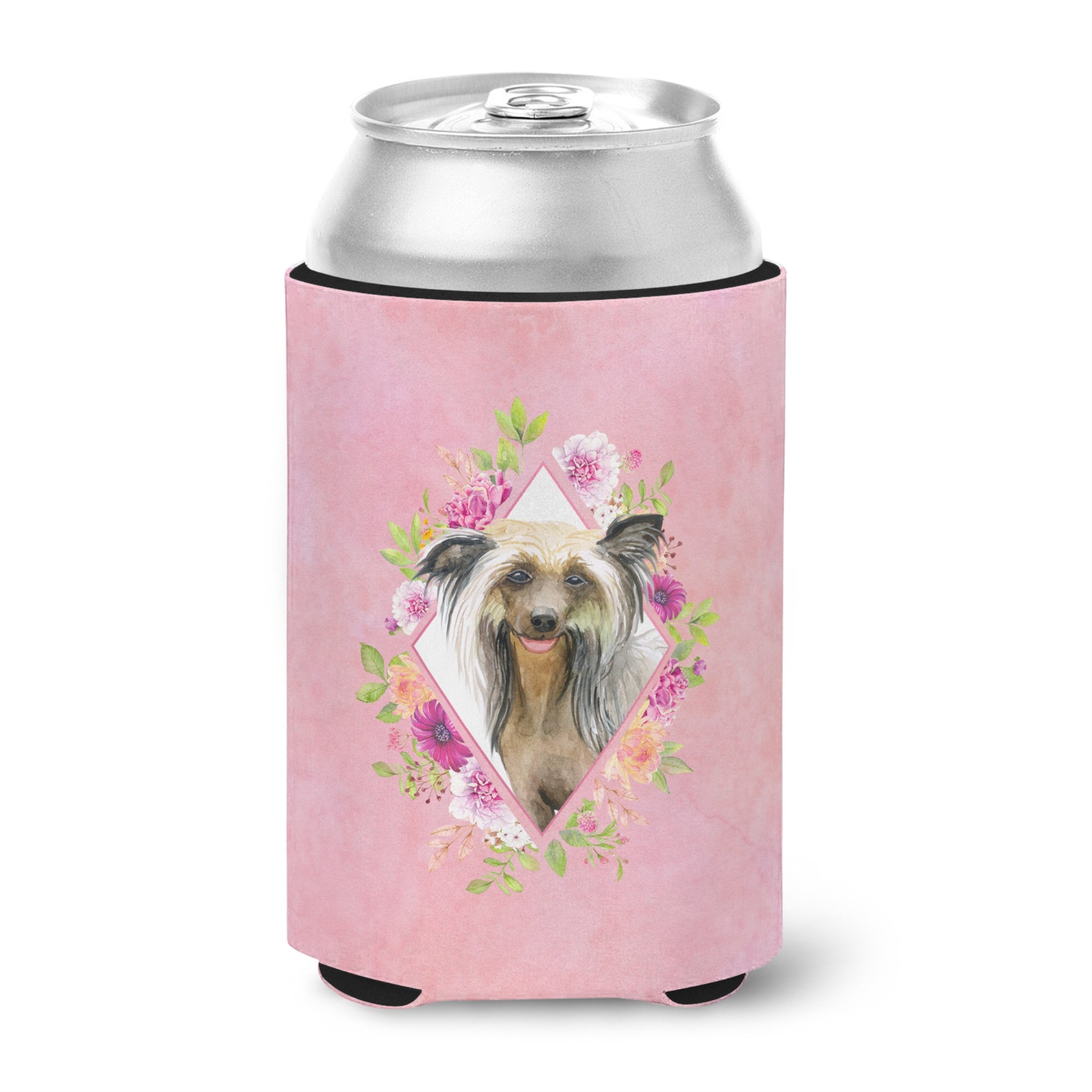 Chinese Crested Pink Flowers Can Or Bottle Hugger