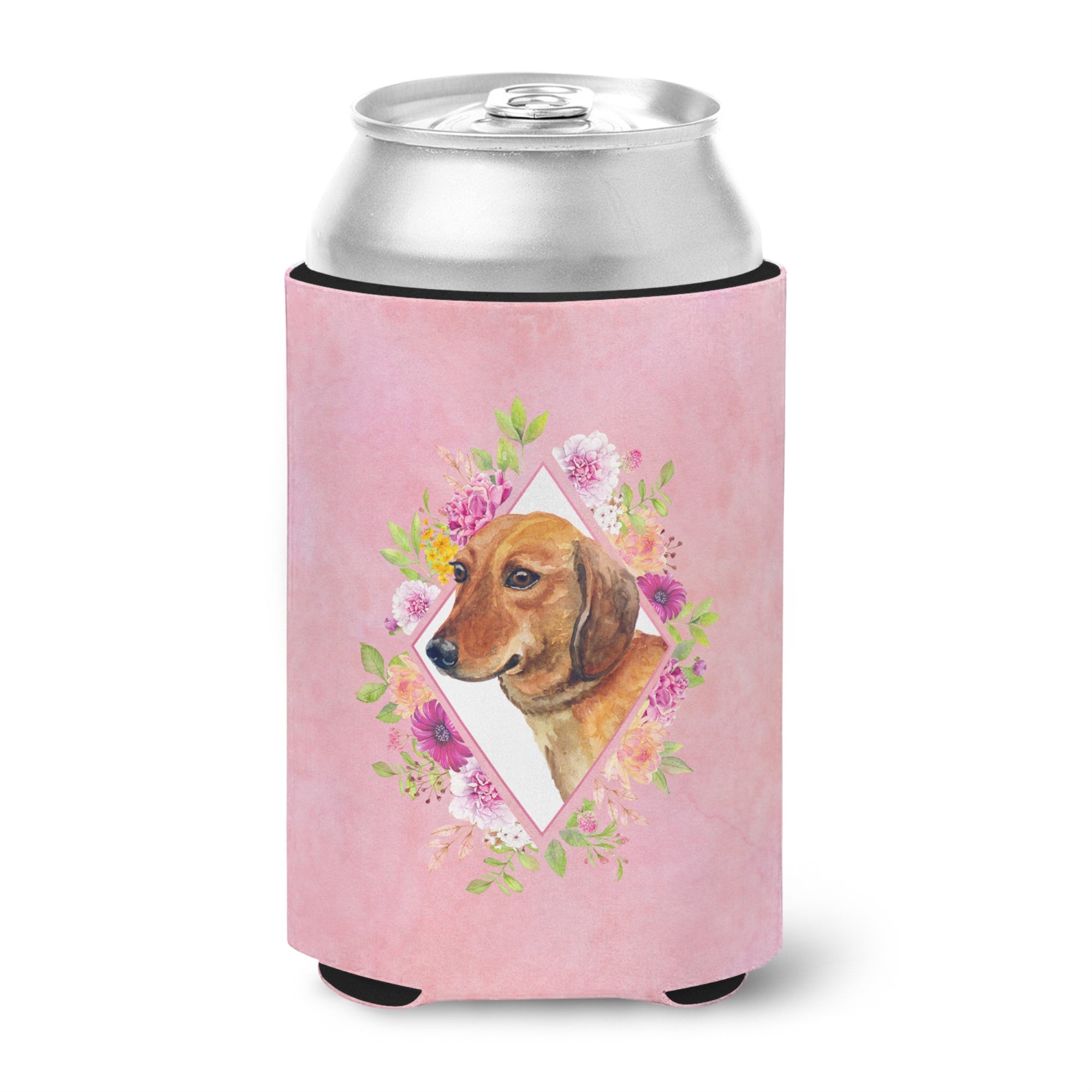 Dachshund Red #1 Pink Flowers Can Or Bottle Hugger