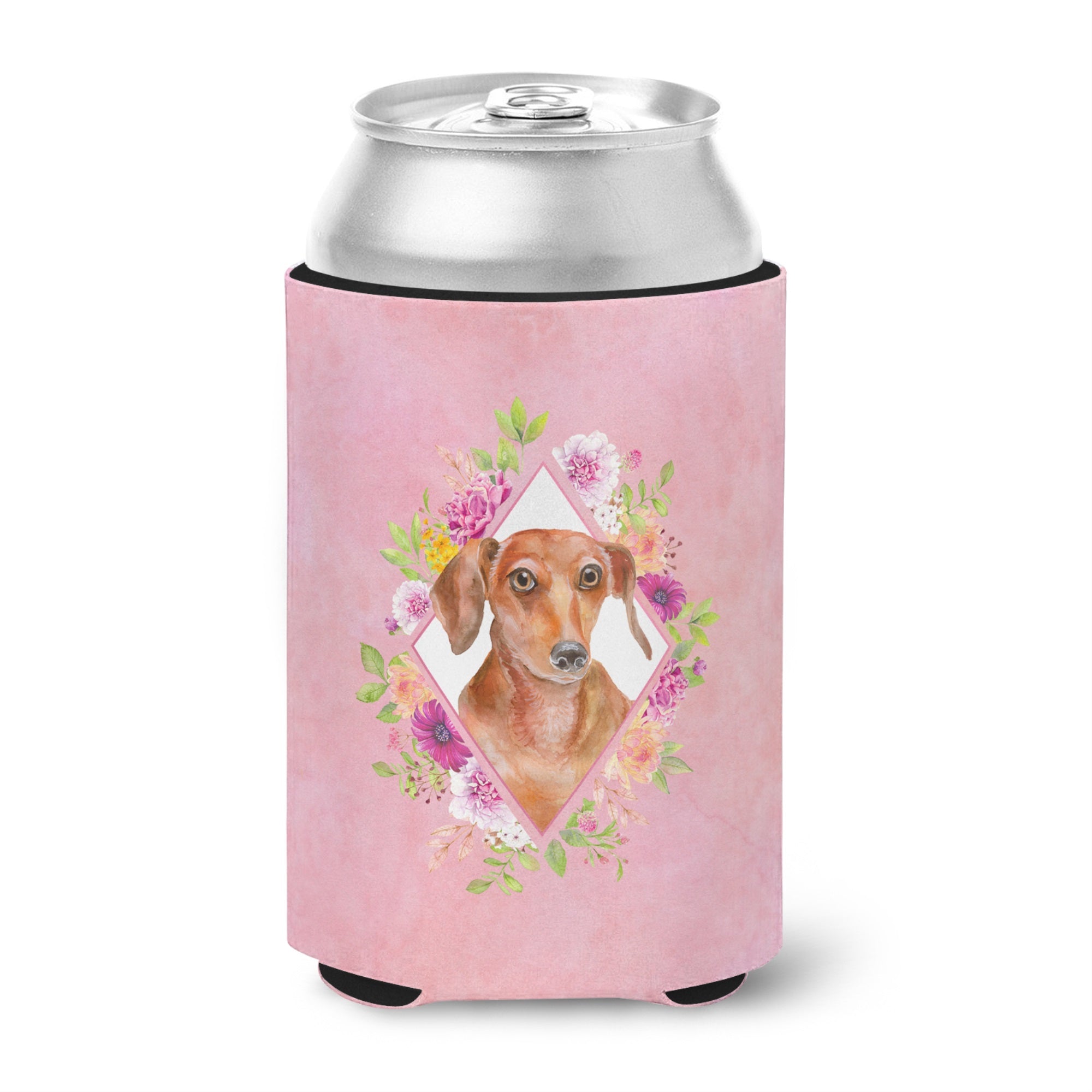 Dachshund Red #2 Pink Flowers Can Or Bottle Hugger