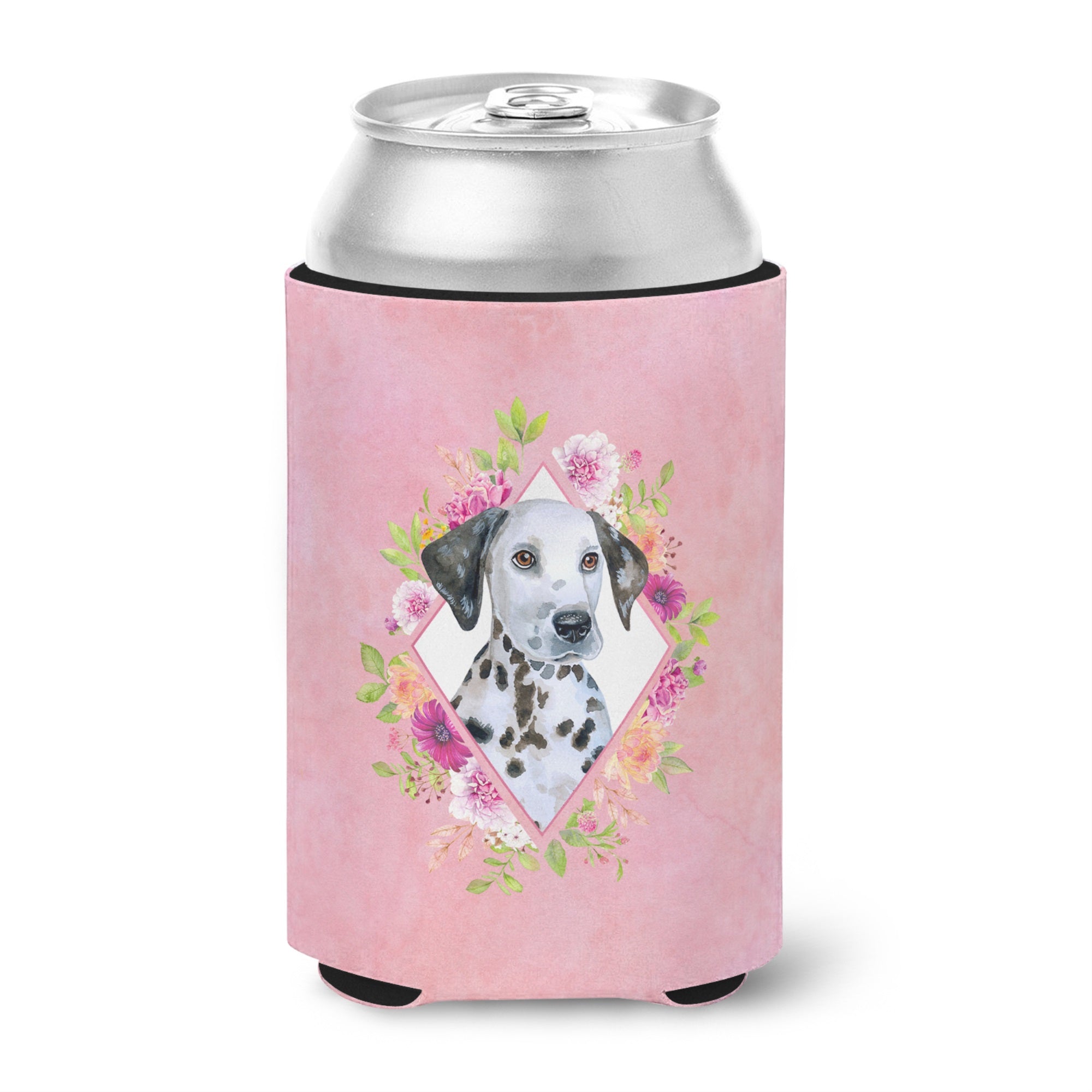 Dalmatian Puppy Pink Flowers Can Or Bottle Hugger