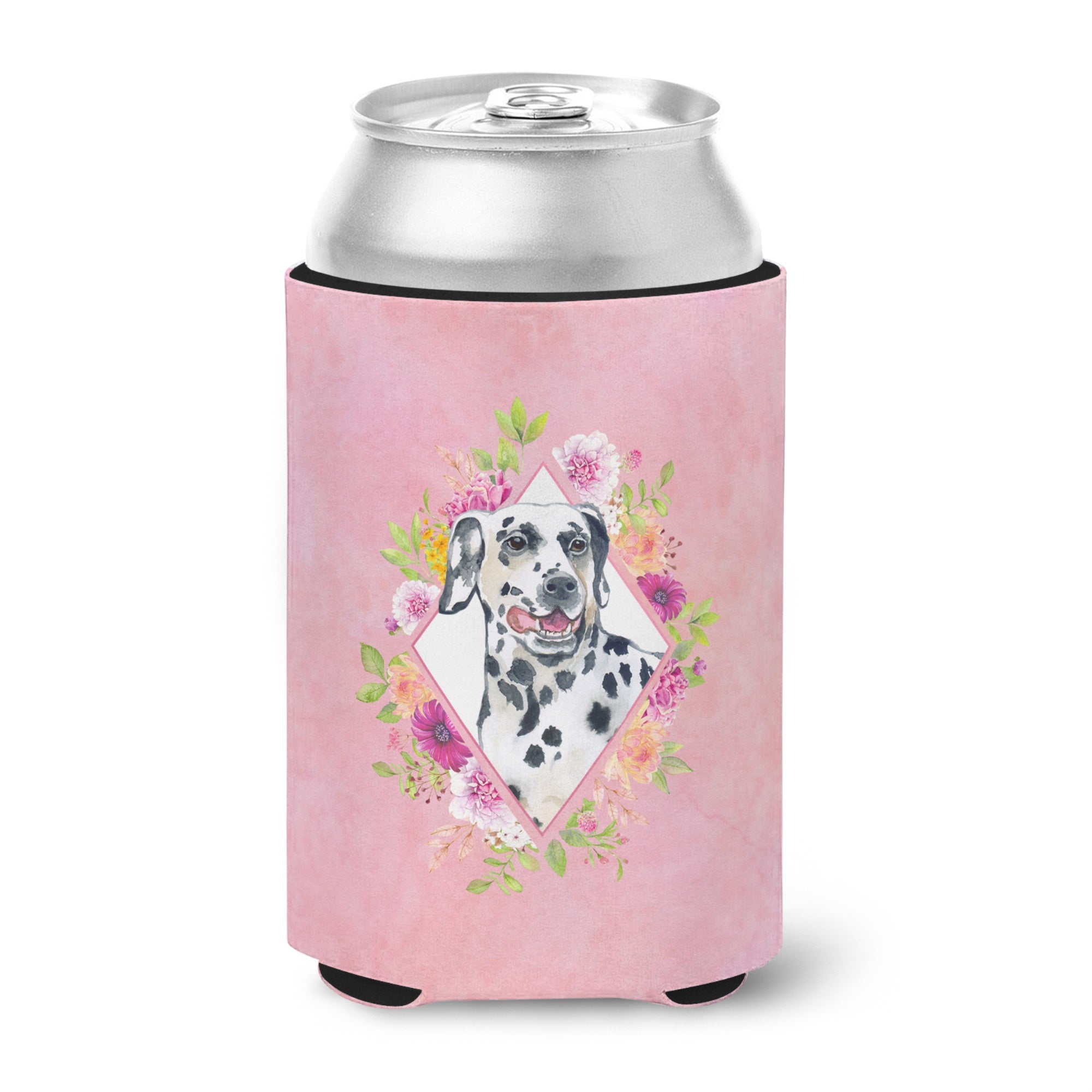 Dalmatian Pink Flowers Can Or Bottle Hugger