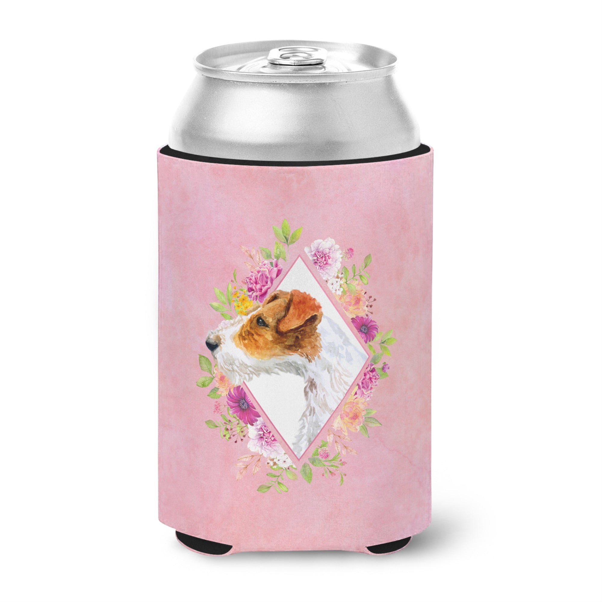 Jack Russell Terrier #2 Pink Flowers Can Or Bottle Hugger