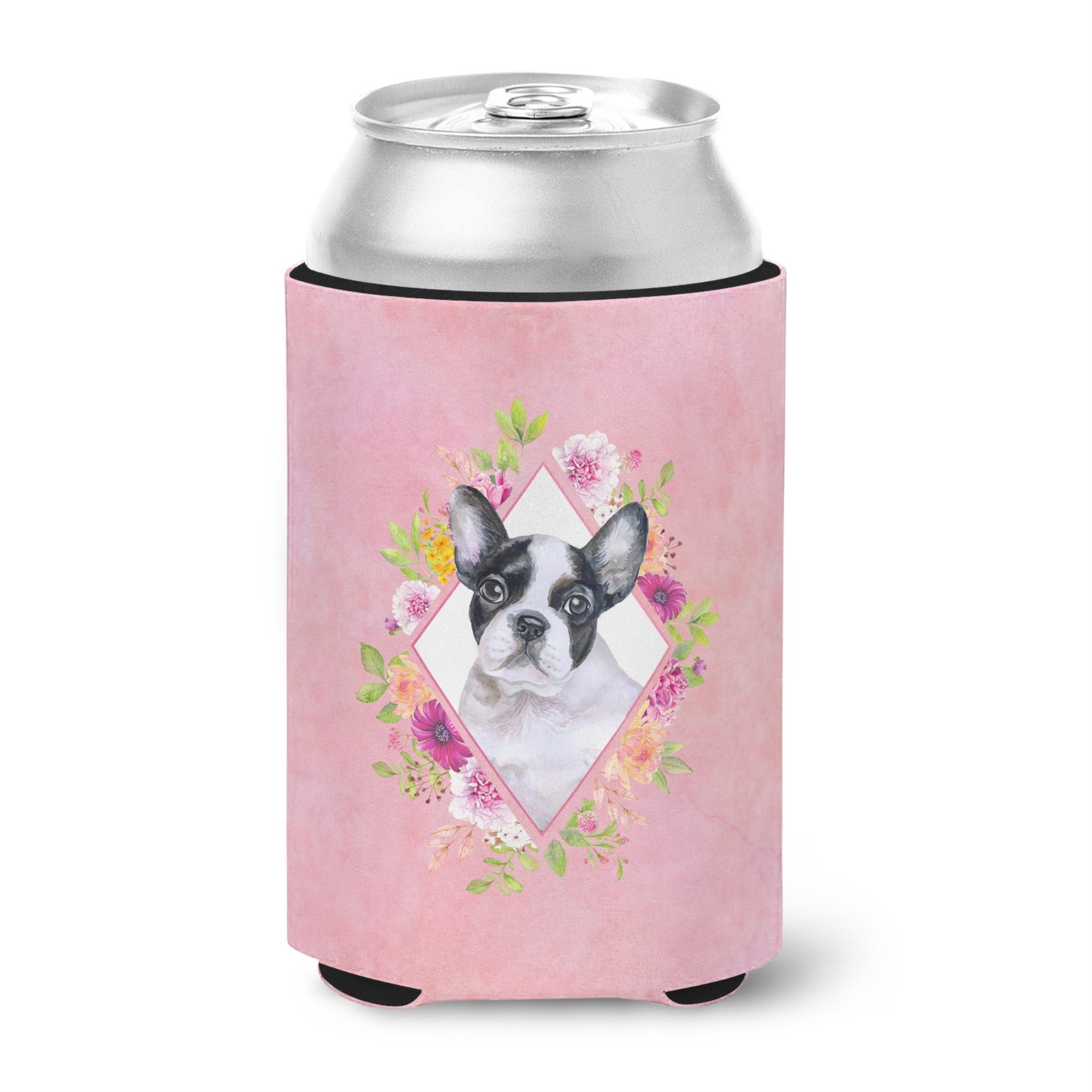 French Bulldog Pink Flowers Can Or Bottle Hugger