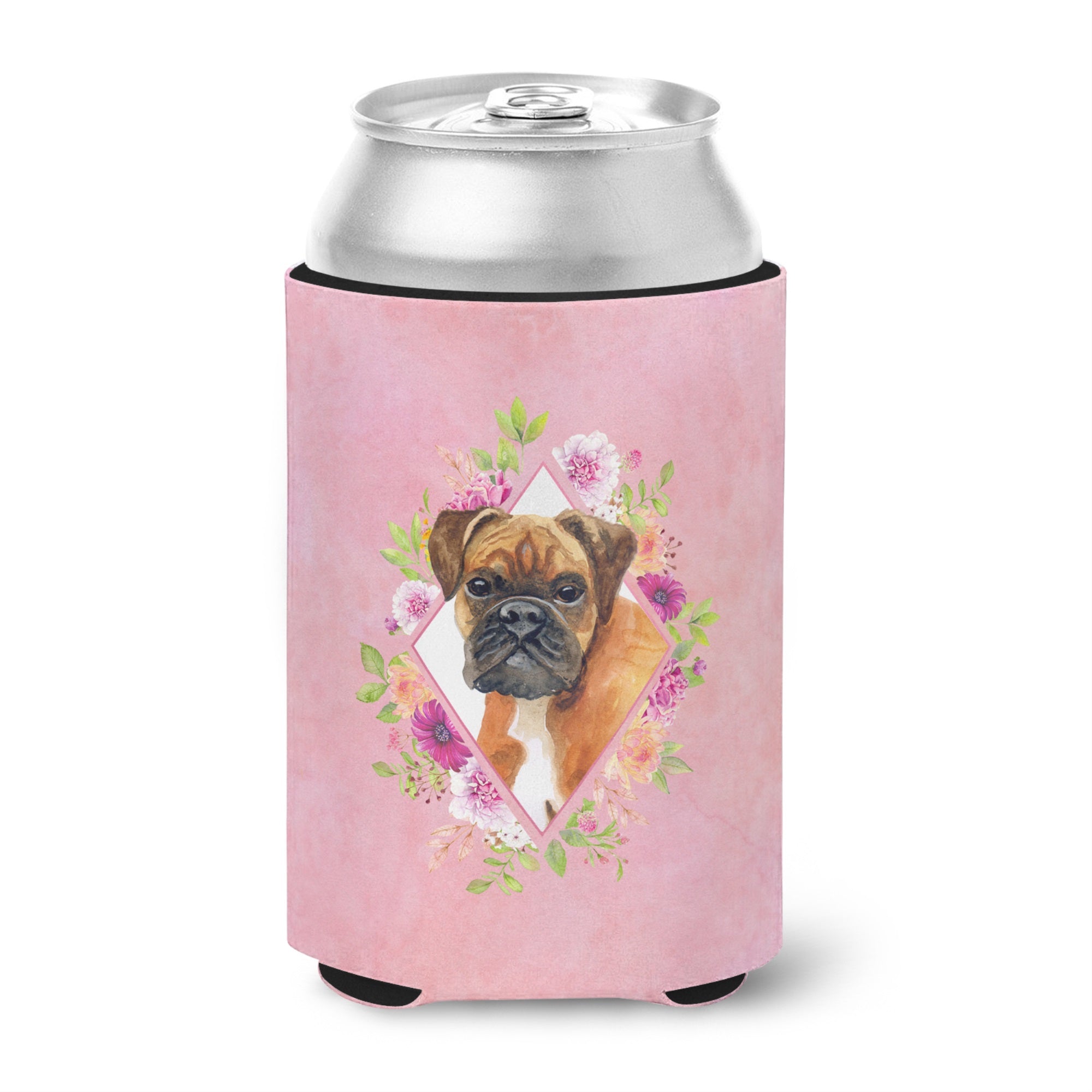 German Boxer Pink Flowers Can Or Bottle Hugger