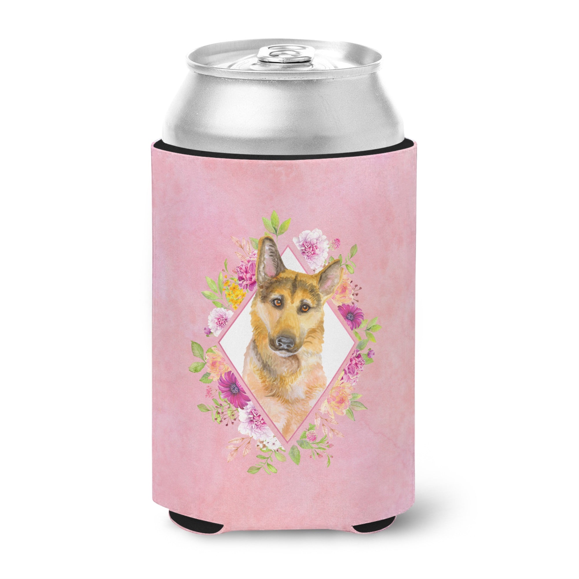 German Shepherd #2 Pink Flowers Can Or Bottle Hugger