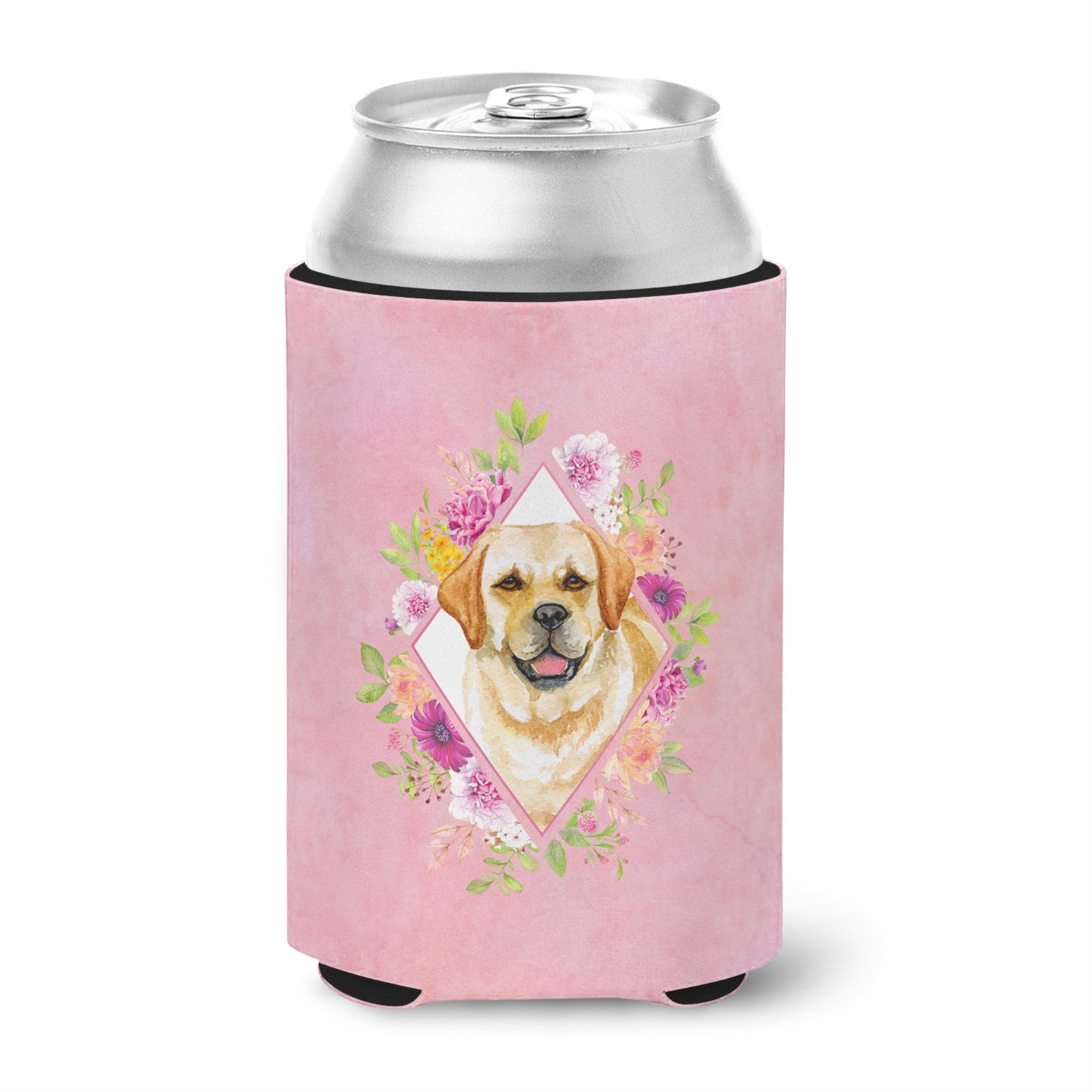 Golden Retriever Pink Flowers Can Or Bottle Hugger