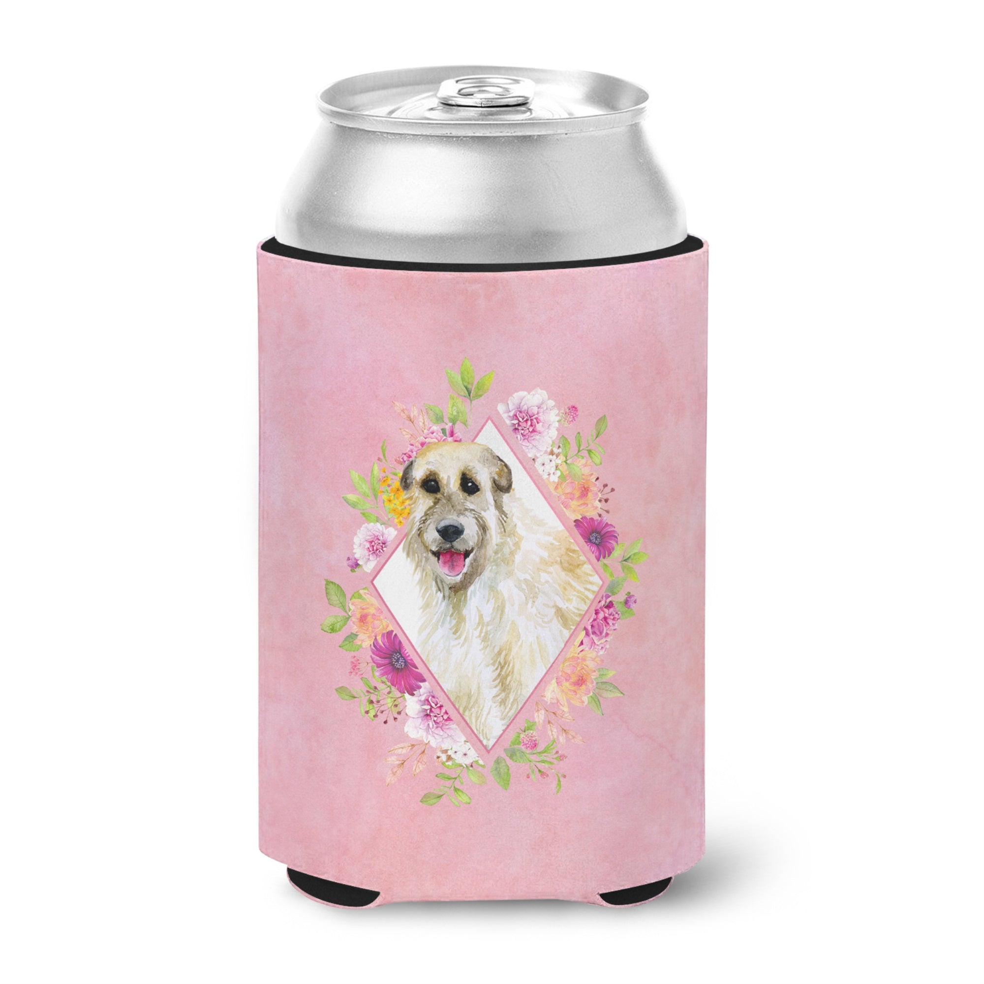 Irish Wolfhound Pink Flowers Can Or Bottle Hugger