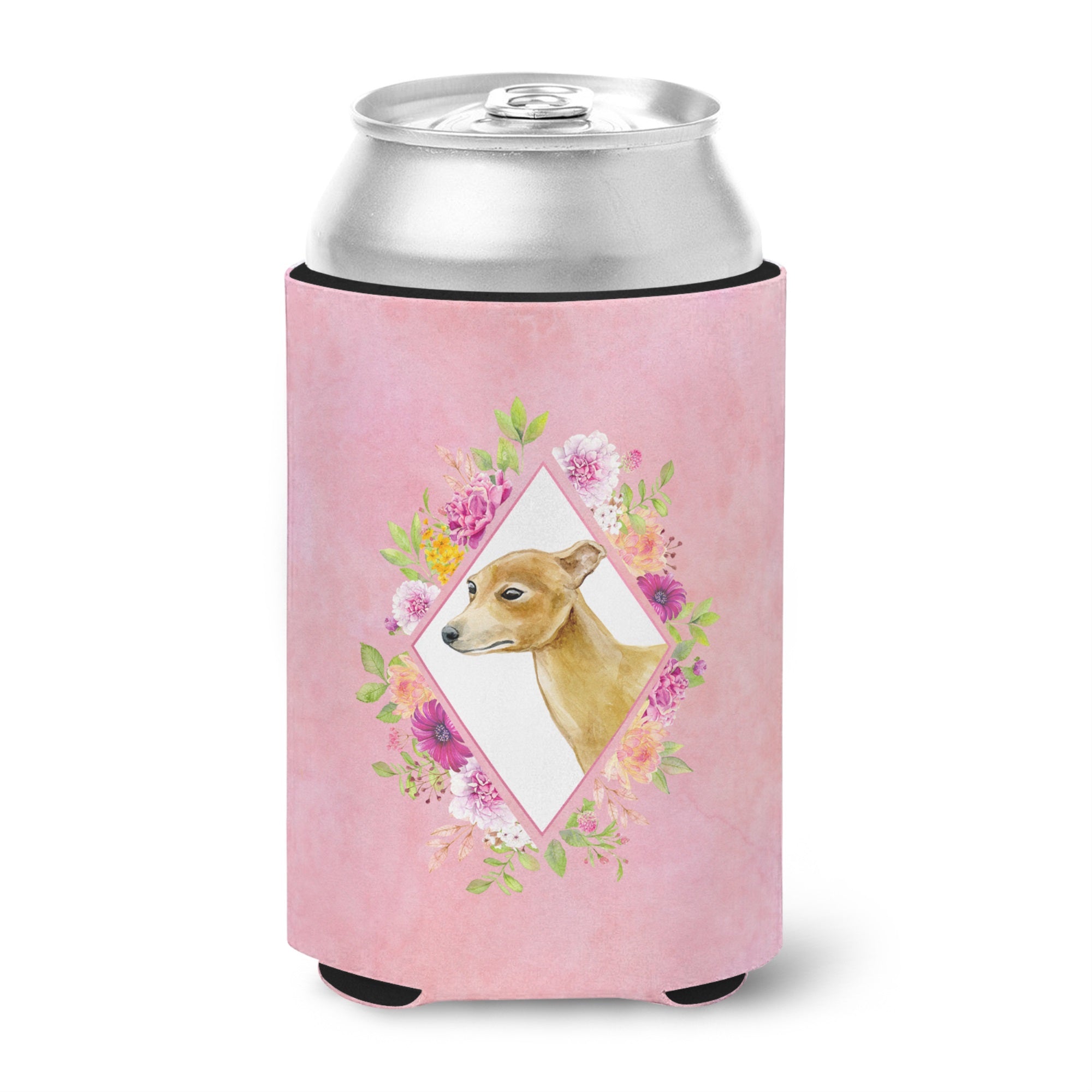 Italian Greyhound Pink Flowers Can Or Bottle Hugger