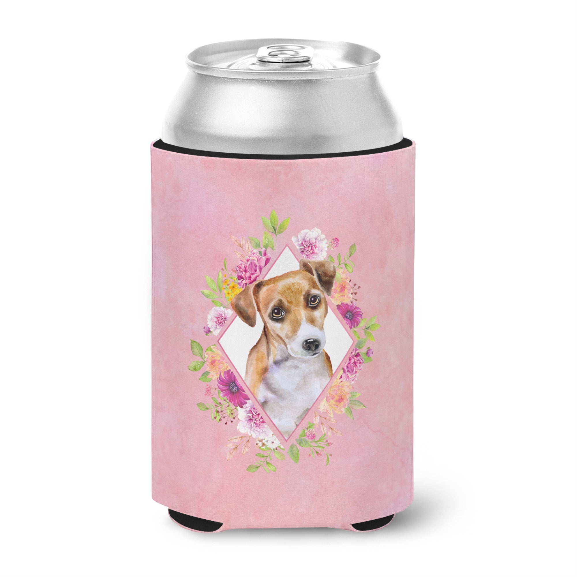 Jack Russell Terrier #1 Pink Flowers Can Or Bottle Hugger
