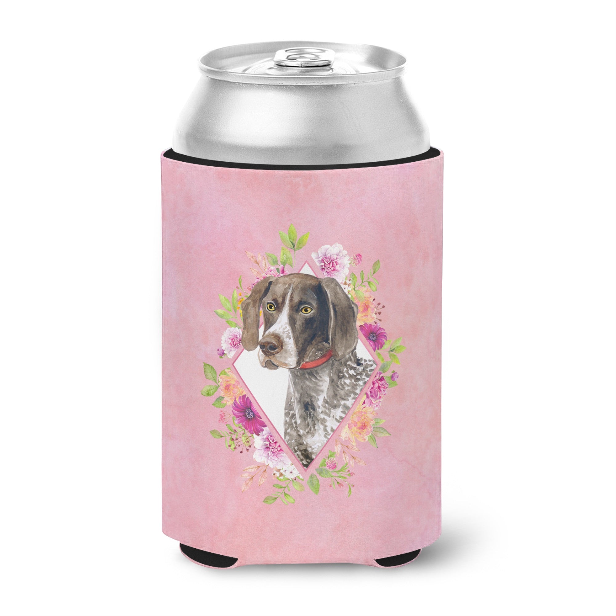 German Shorthaired Pointer Pink Flowers Can Or Bottle Hugger