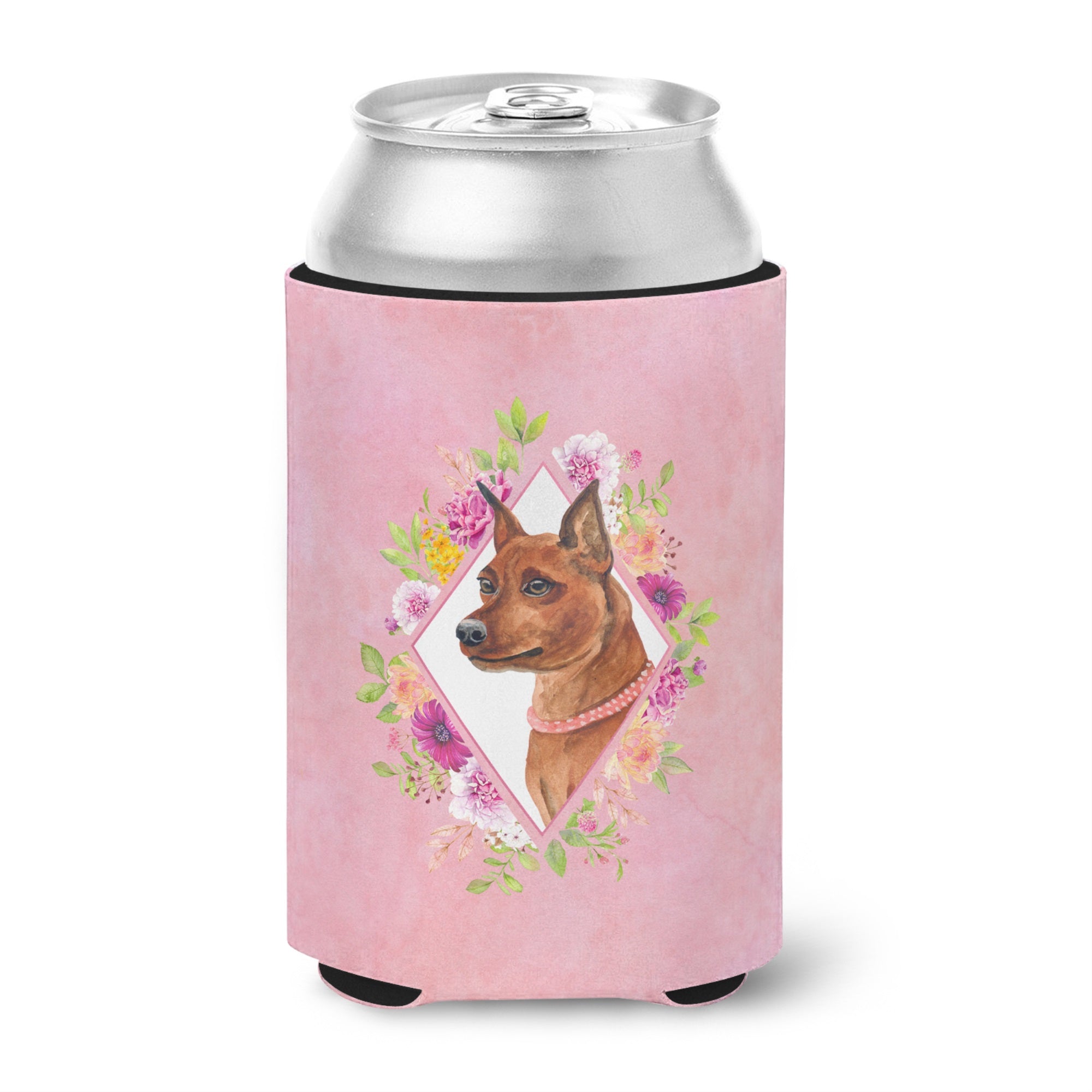 Miniature Pinscher Pink Flowers Can Or Bottle Hugger