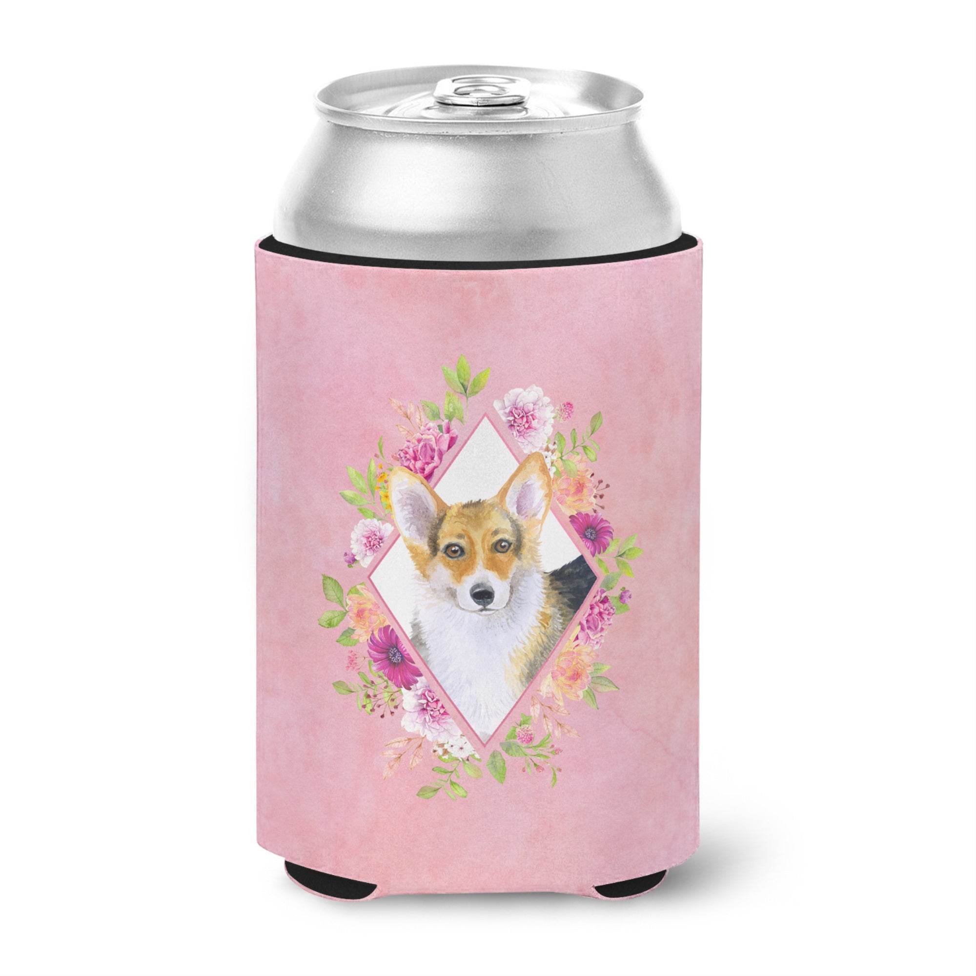 Corgi Pink Flowers Can Or Bottle Hugger